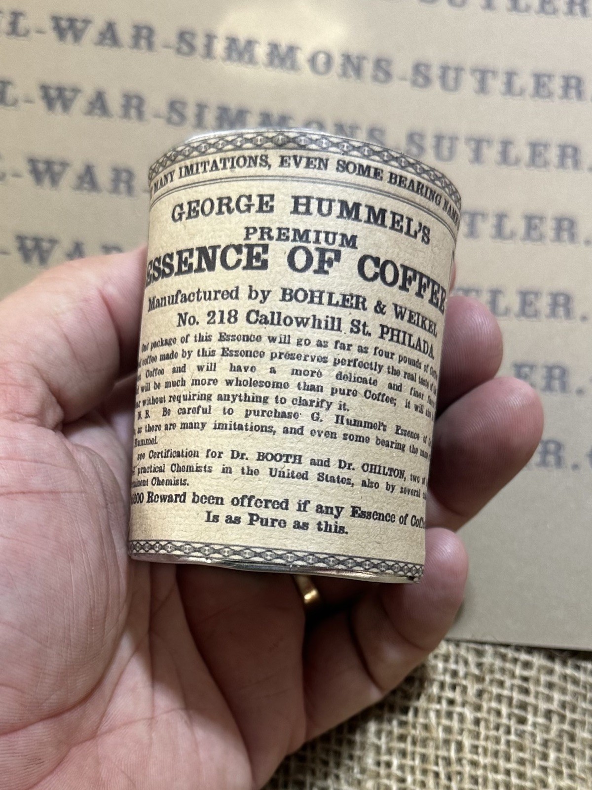 1860s Civil War Essence of Coffee Can Repro…empty and sealed. Museum Quality 1860s Civil War Essence of Coffee Can Repro…empty and sealed. Museum Quality