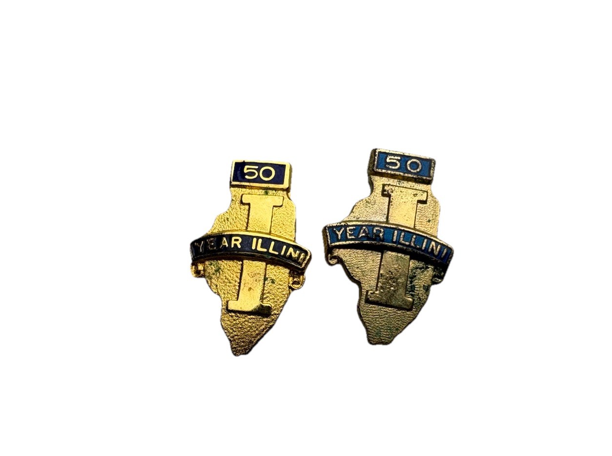Small University of Illinois Illini Shape 50 year member pin Alumni club Vintage