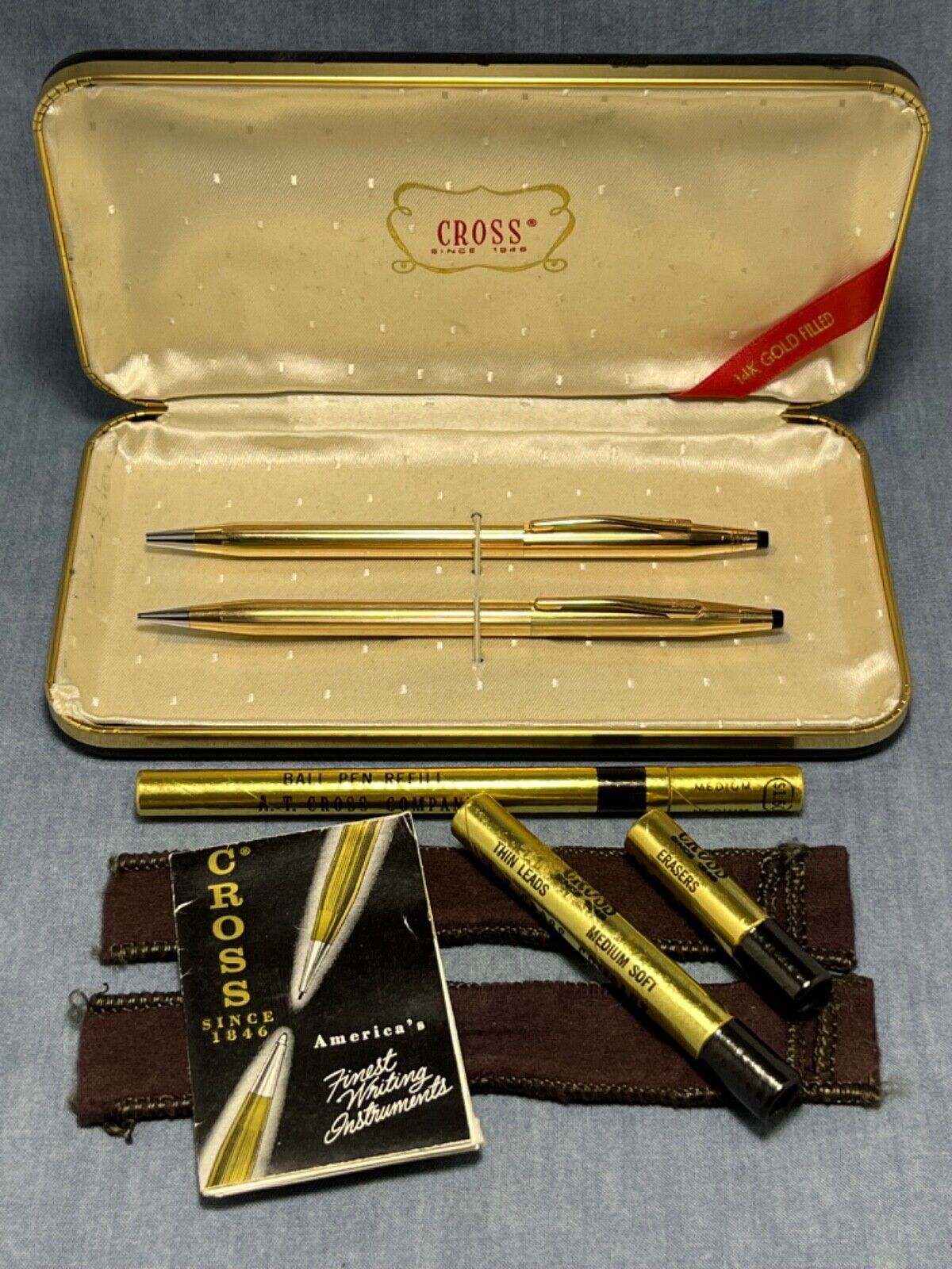 VTG Cross 14K Gold Pen & Pencil Set, Clamshell Box, Manual, Sleeves + Refills