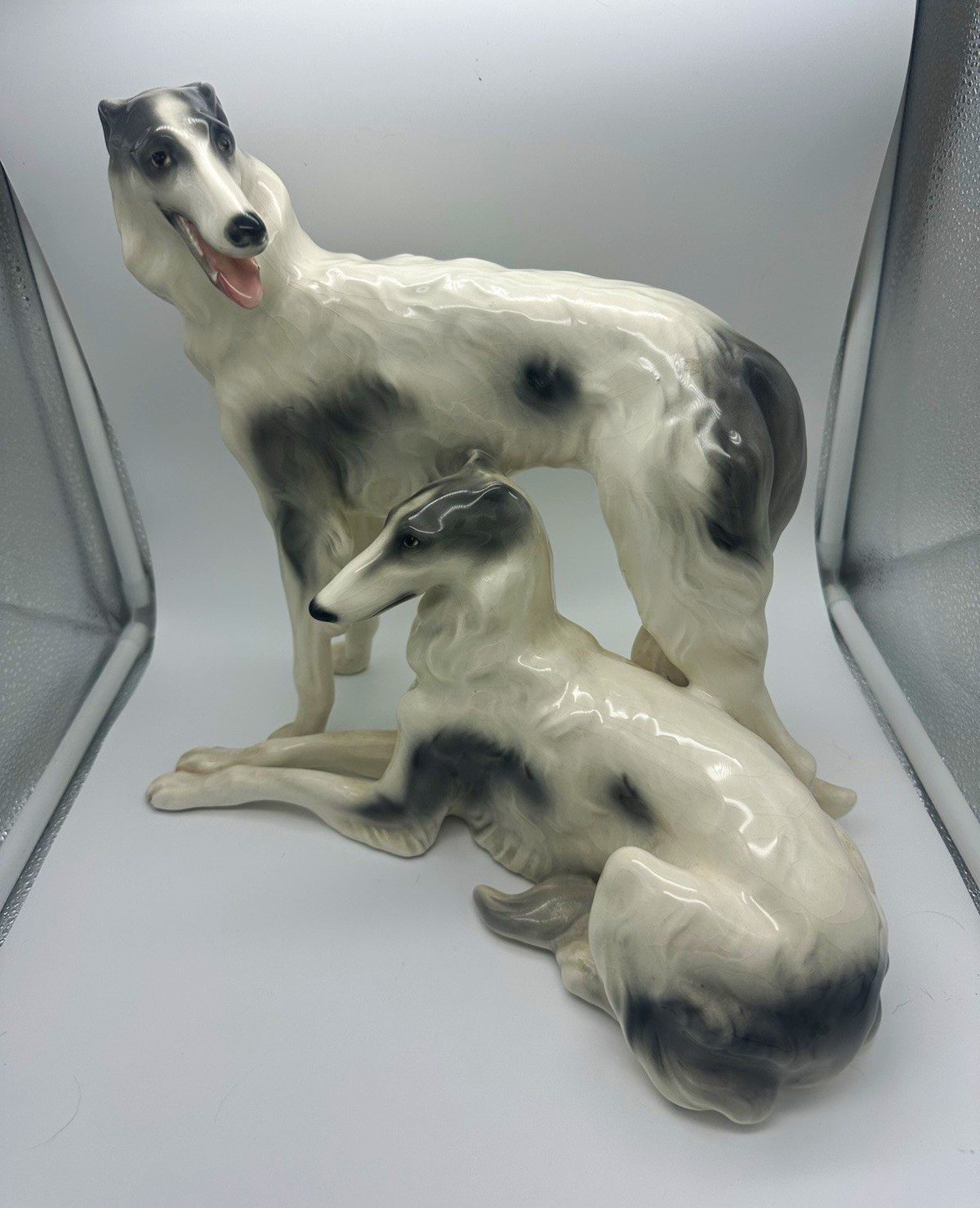 Large Vintage Goldscheider Art Deco Borzoi Russian Wolfhounds Porcelain Large Vintage Goldscheider Art Deco Borzoi Russian Wolfhounds Porcelain