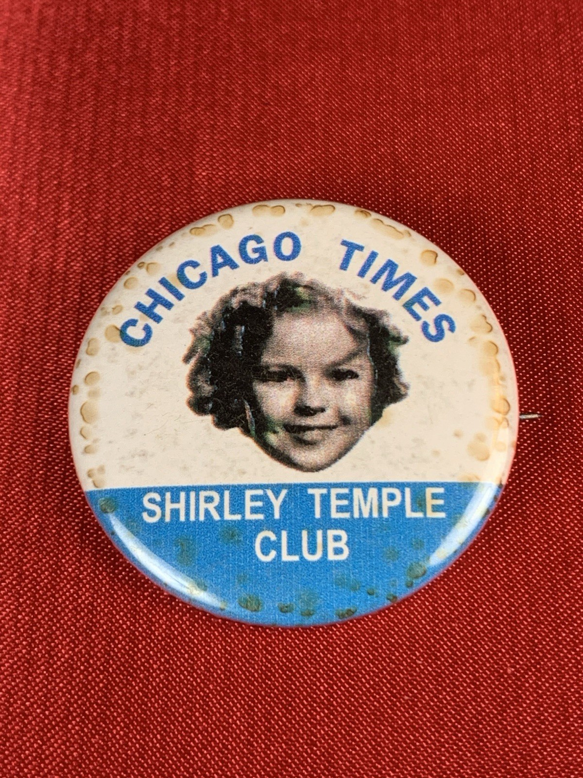 Original 1936 Shirley Temple Club Chicago Times Pinback Badge Button Pin Marked