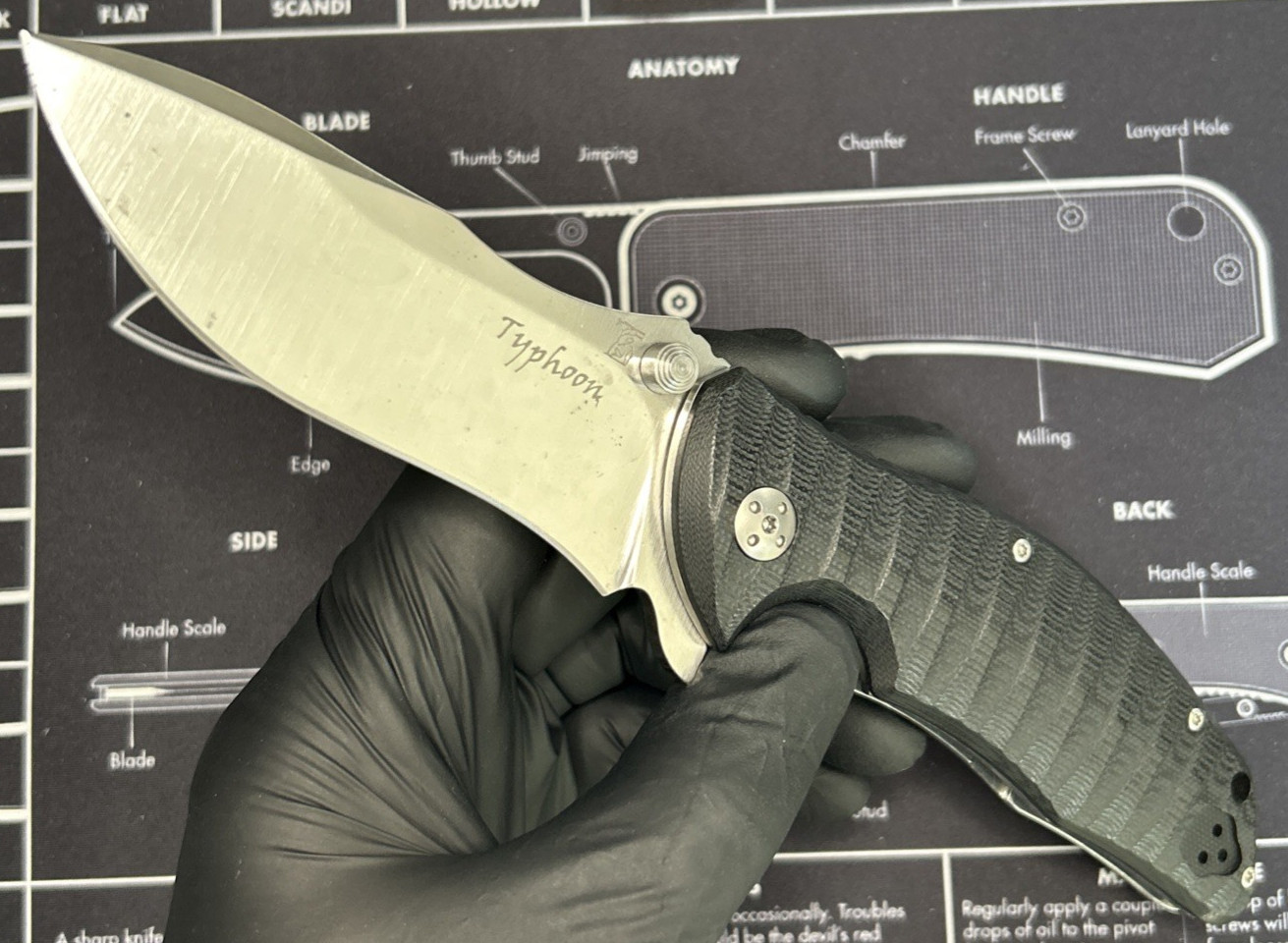 Lionsteel Typhoon DN-1ST G10 Knife Dendra Typhoon Black Micarta & Satin D2 VGUC