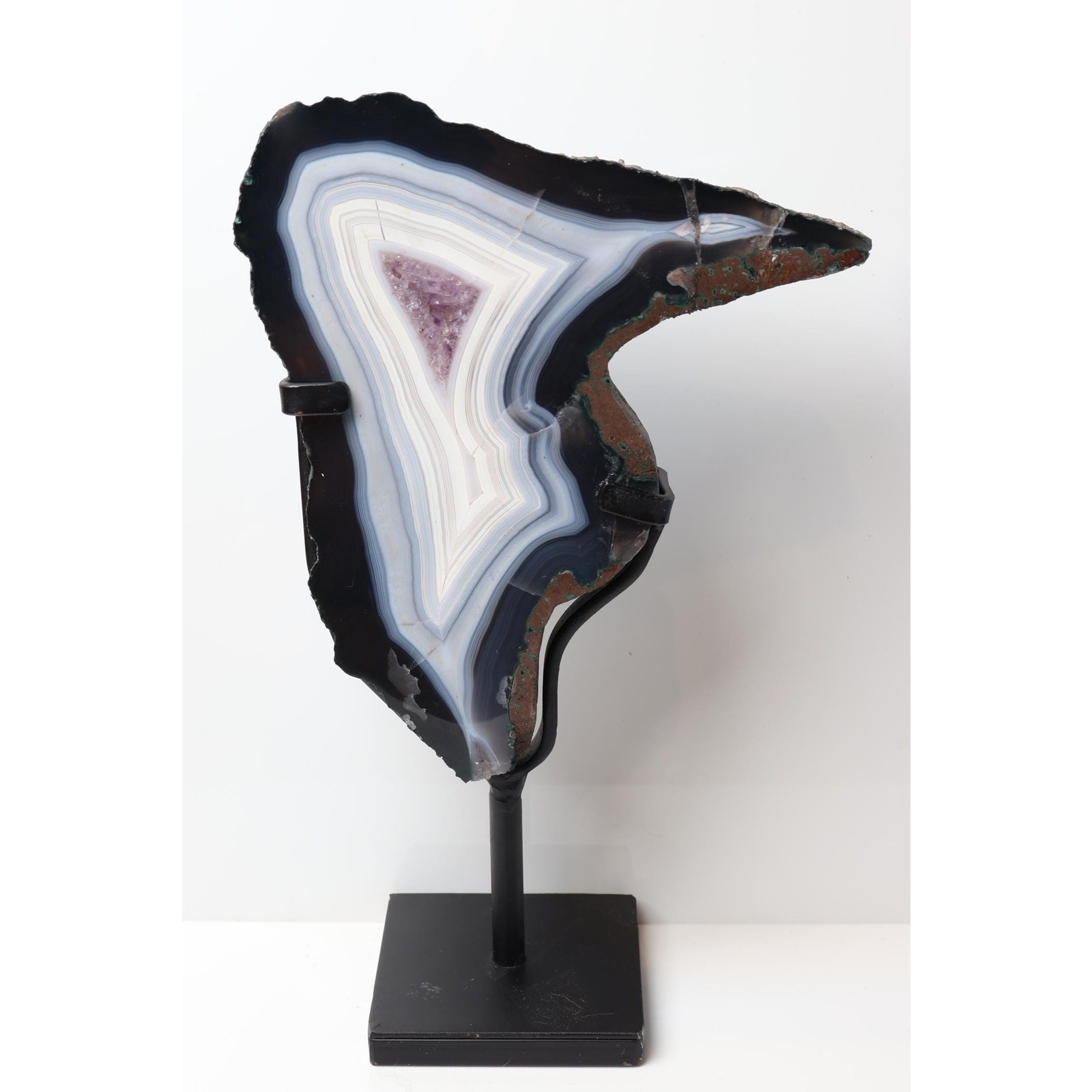 Brazilian Agate Amethyst Slice – Banded Geode Specimen on Stand (2.6 LB)