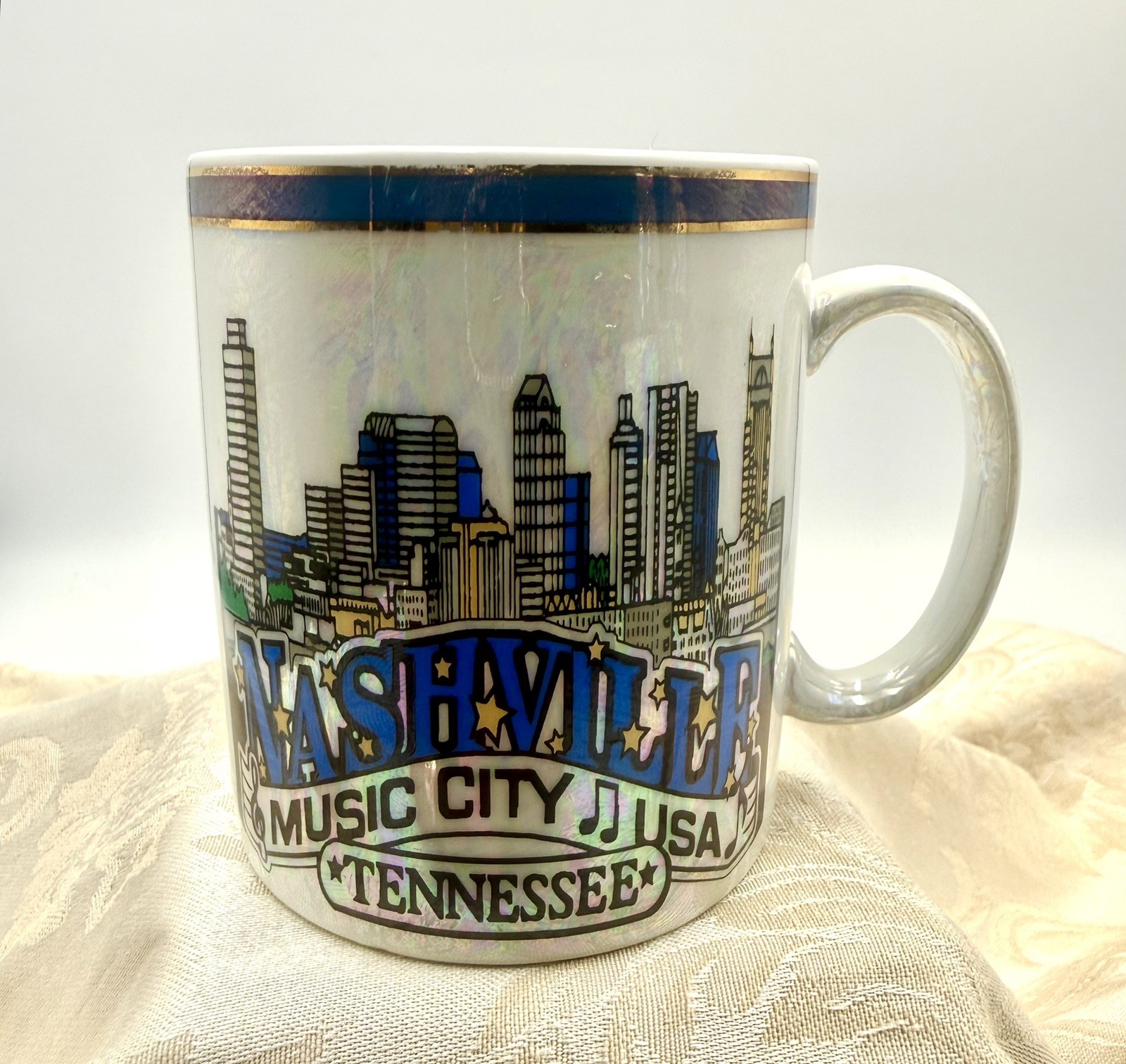Nashville Music City USA, Pearl white Iridescent color coffee mug, Ceramic mug Nashville Music City USA, Pearl white Iridescent color coffee mug, Ceramic mug