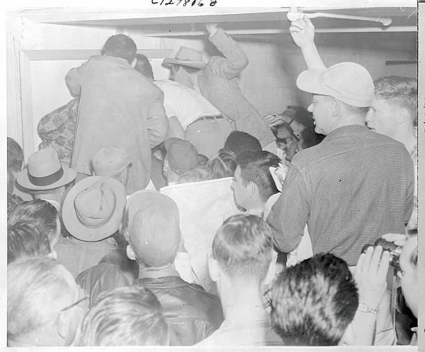 People Crowding Around a Map 1955 Photo - Bakersfield, California: Eager uranium People Crowding Around a Map 1955 Photo - Bakersfield, California: Eager uranium