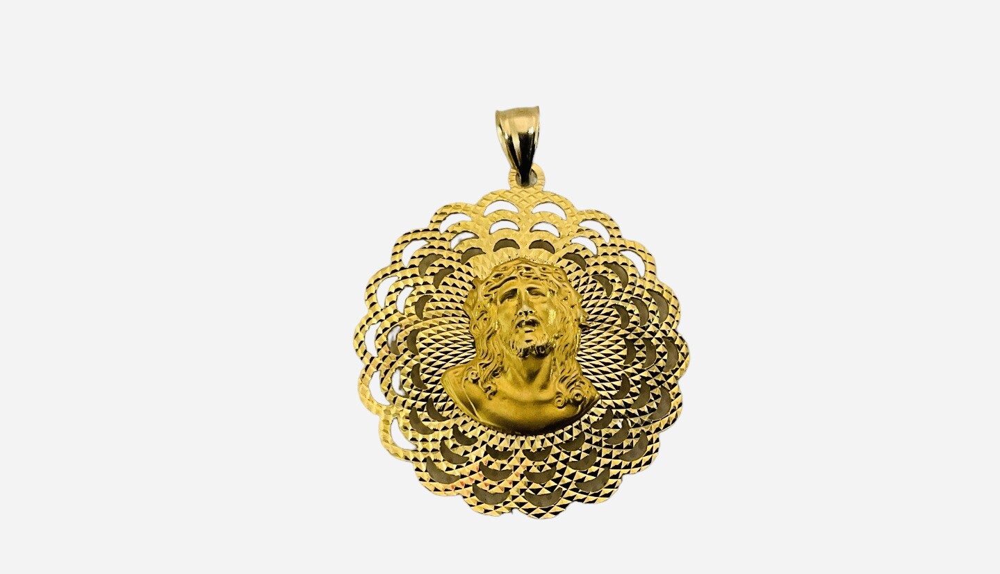 14k Yellow Gold Reversable. Jesus,  Large Vintage Medal 