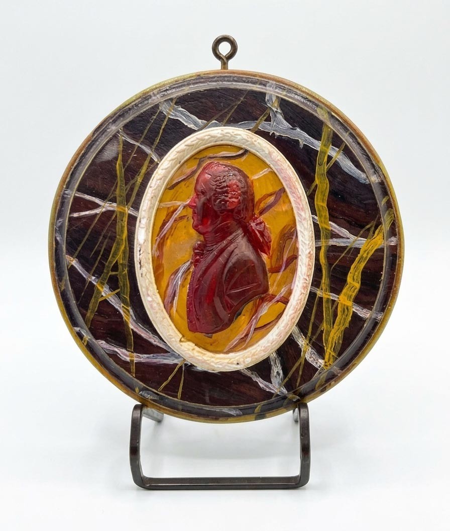Neoclassical Faux Marble Cameo Plaque With Painted Intaglio of Josiah Wedgwood I