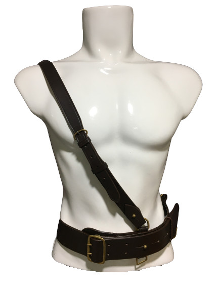 Army Sam Browne Belt With Shoulder Strap Brown Leather Brass Uniform Accessories