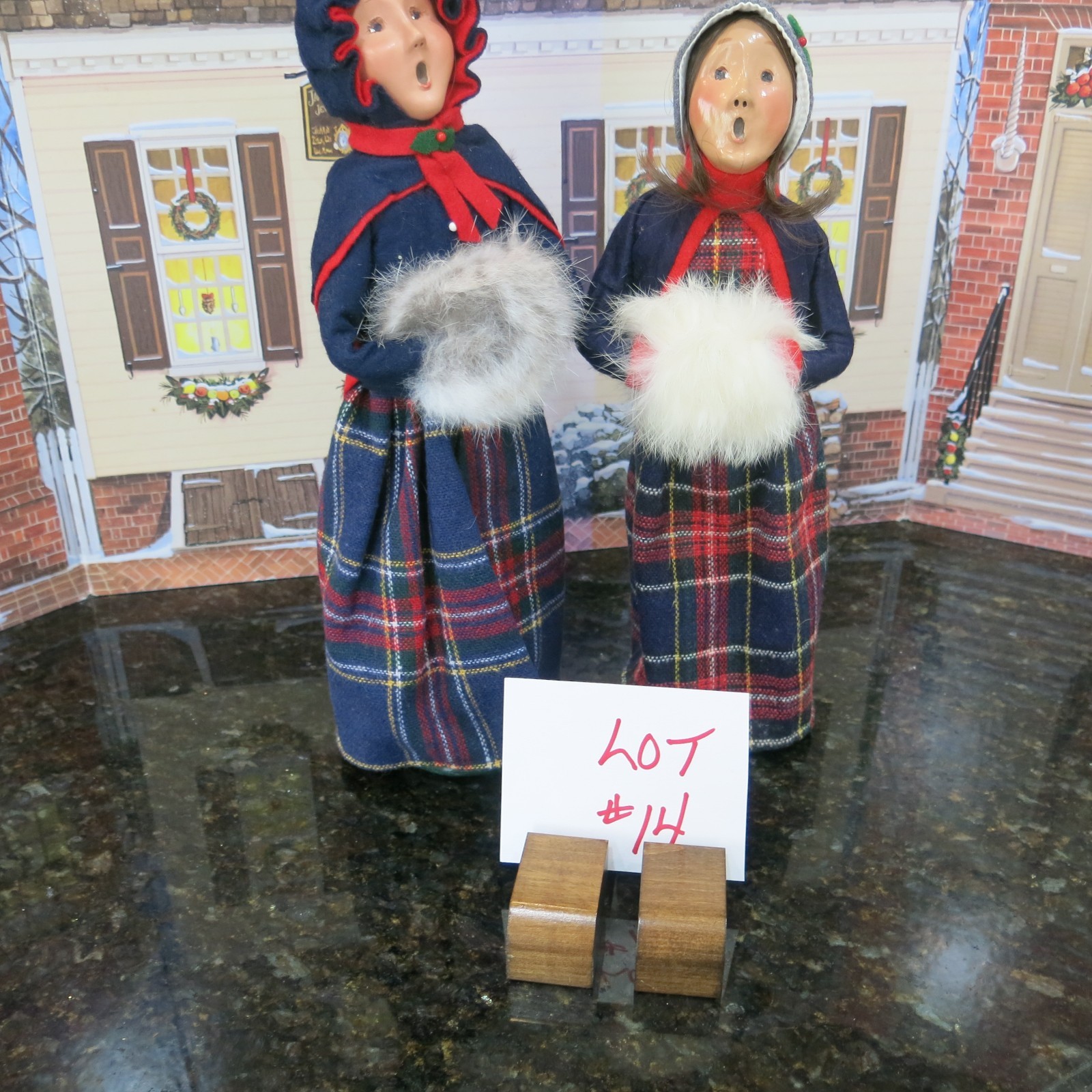 2 Byers Choice  Carolers  $55.00 for the 2 1992 & 2010 (Lot 14) in Blue Plaid