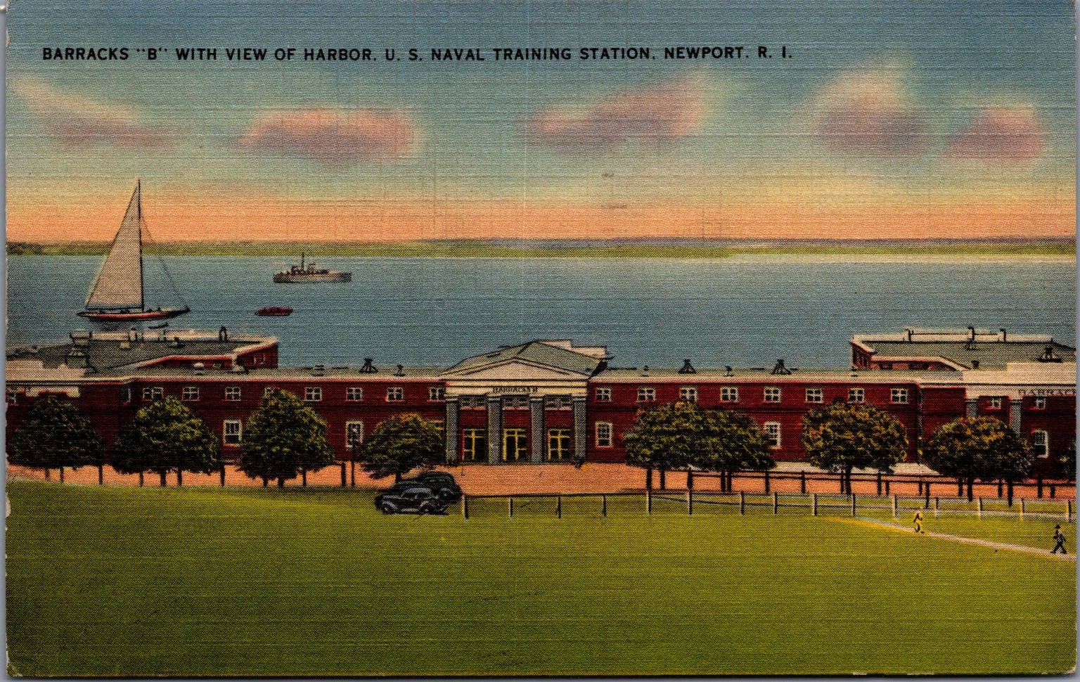 1941 Newport RI Naval Training Station Barracks B Harbor Postcard 1941 Newport RI Naval Training Station Barracks B Harbor Postcard