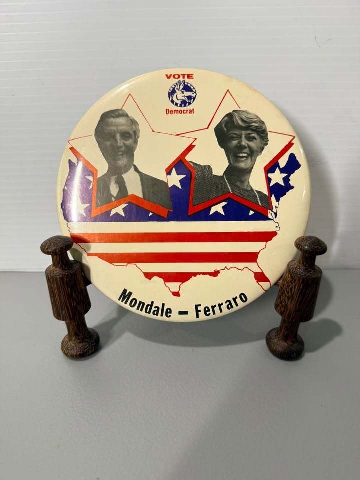 Giant 6 inch Vintage 1984 Mondale-Ferraro Democratic Campaign Button Giant 6 inch Vintage 1984 Mondale-Ferraro Democratic Campaign Button