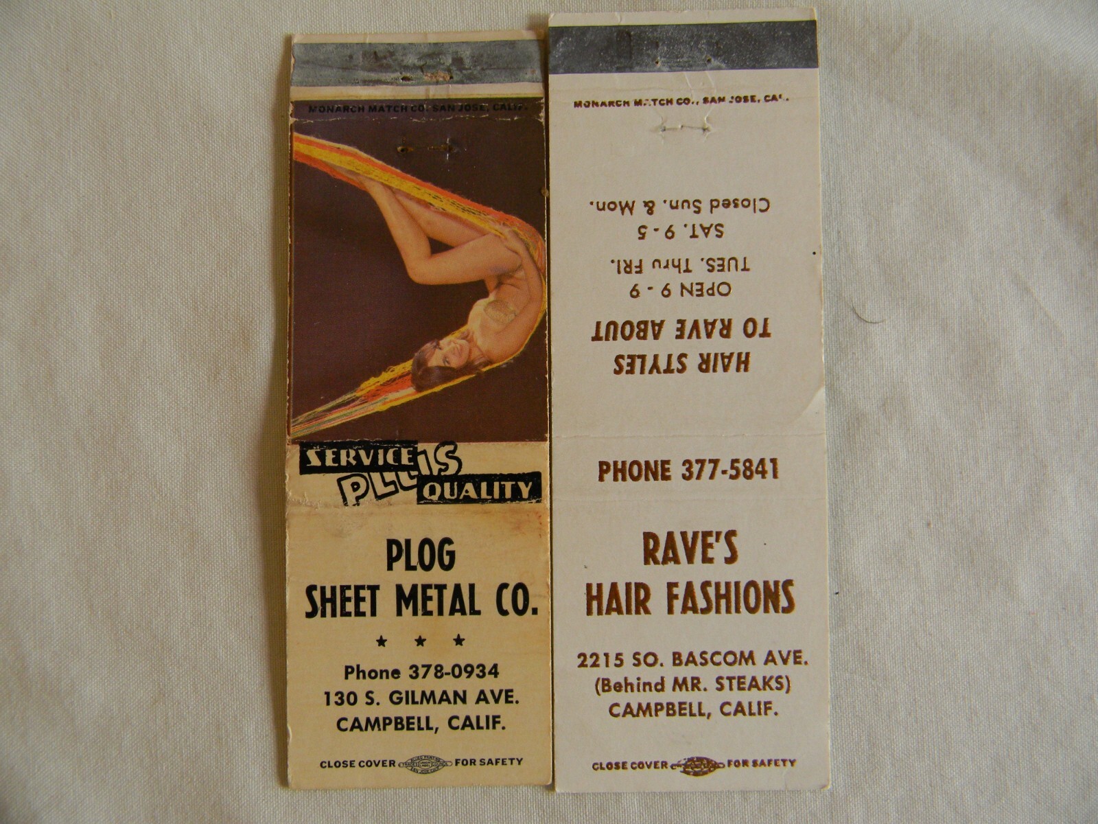 Campbell California beauty shop sheet metal works girly matchbooks