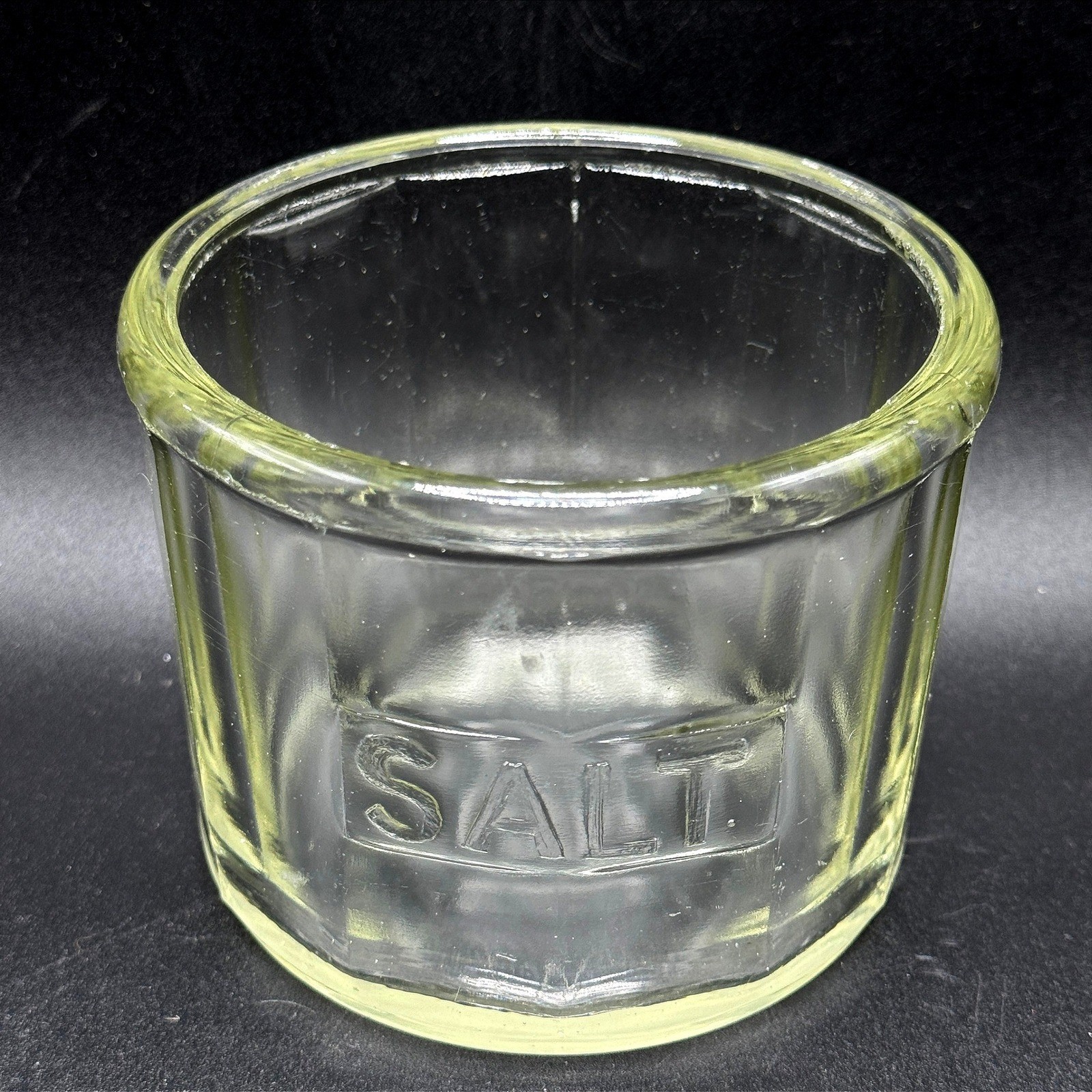 Vintage Heavy Glass SALT Cellar Embossed Paneled Open Salt Dip Cottagecore