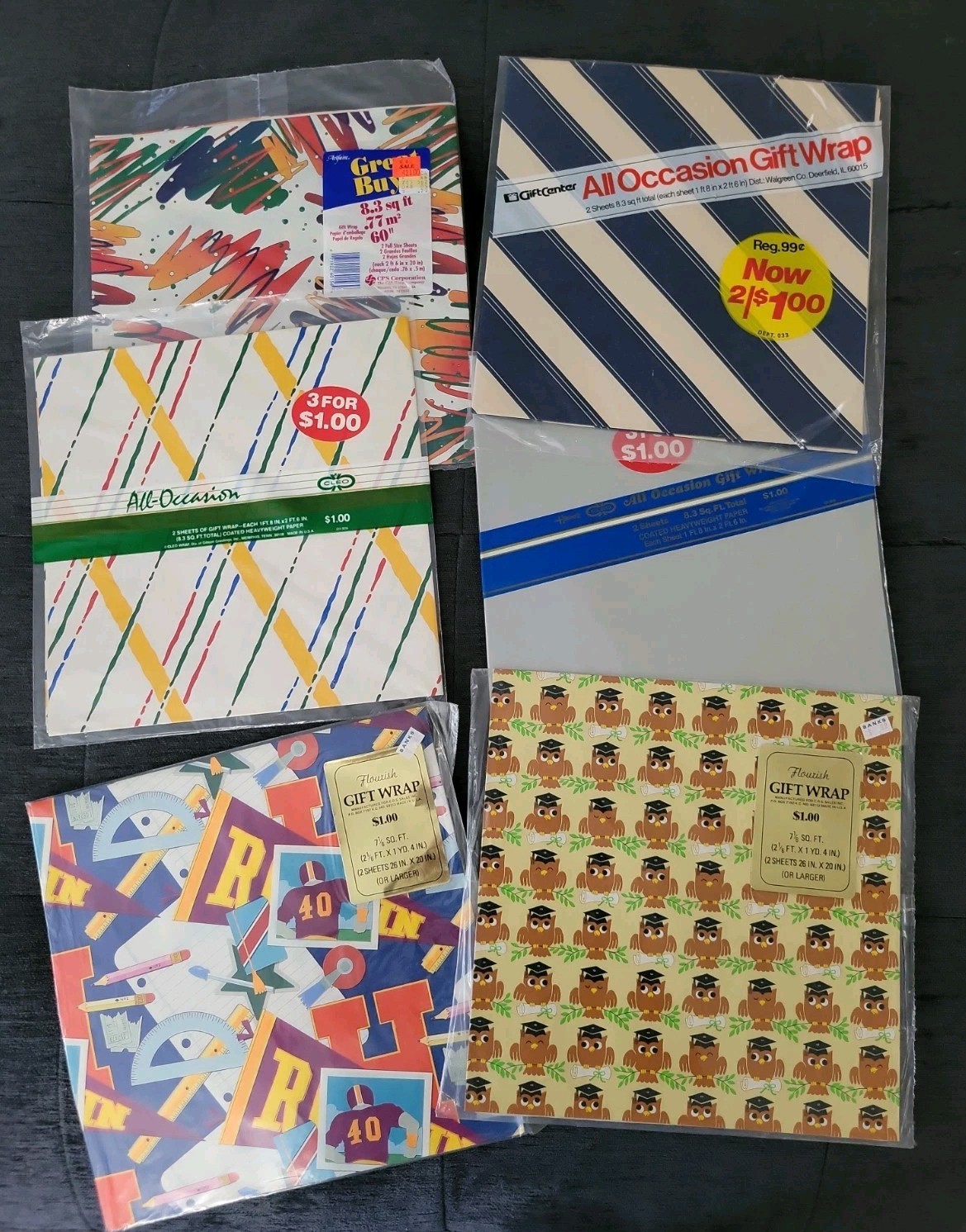 Vtg Cleo All Occasion Gift Wrap Lot of 6 Flat Folds 1980s 1990s Graduation Owls Vtg Cleo All Occasion Gift Wrap Lot of 6 Flat Folds 1980s 1990s Graduation Owls