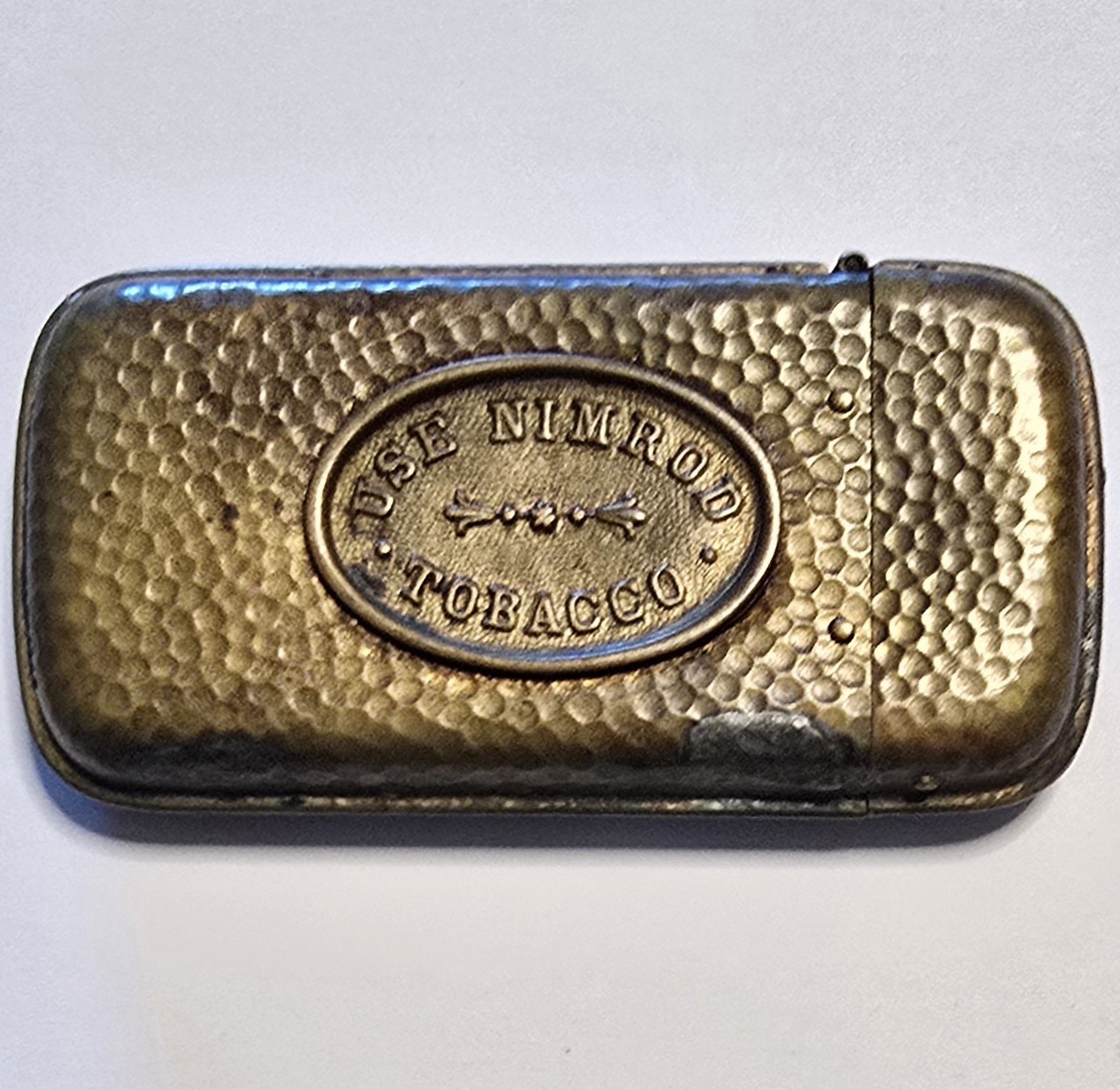 Antique Nimrod Tobacco Advertising Match Safe Striker Textured Brass Toned Case Antique Nimrod Tobacco Advertising Match Safe Striker Textured Brass Toned Case