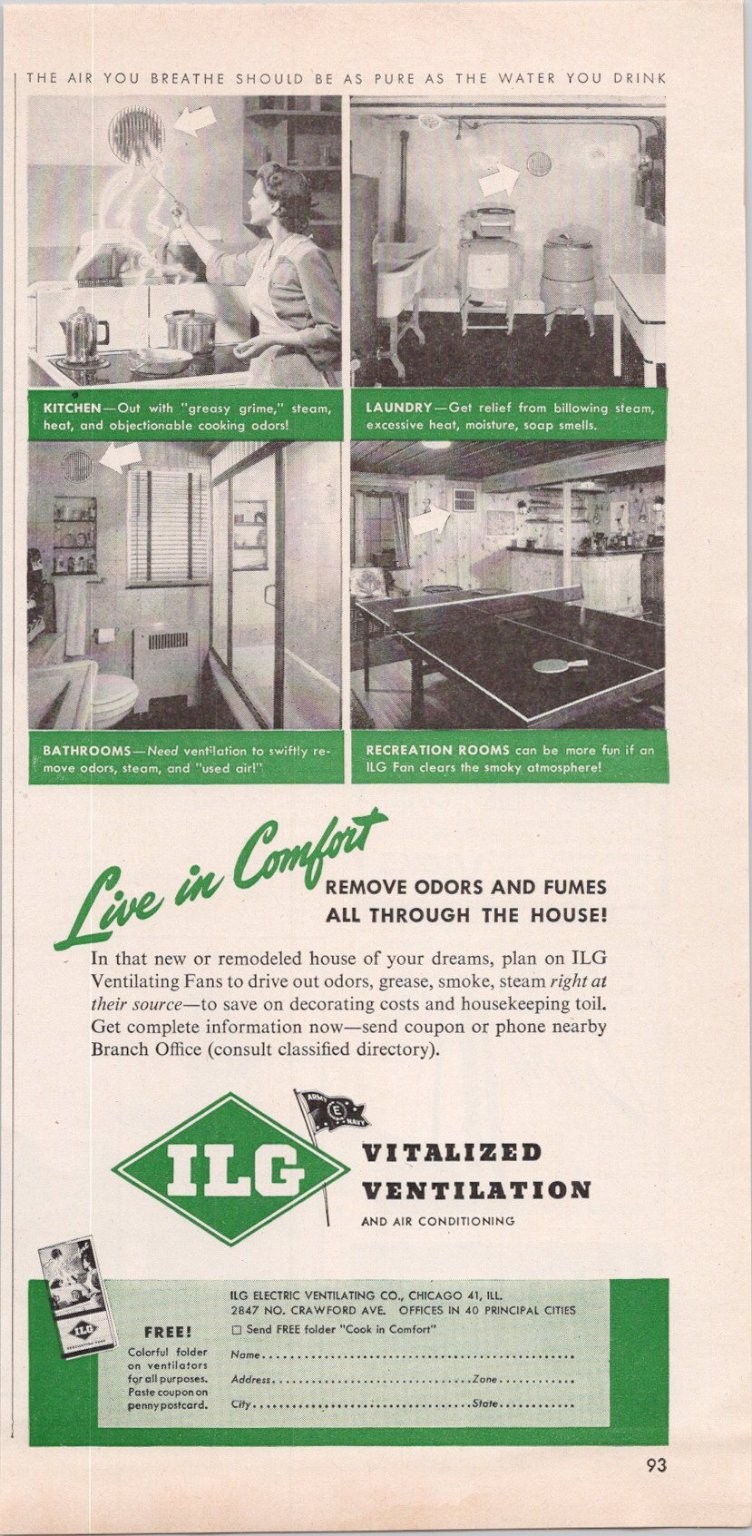 ILG Vintage 1946 Print Ad VITALIZED Ventilation Fans Kitchen Laundry ILG Vintage 1946 Print Ad VITALIZED Ventilation Fans Kitchen Laundry
