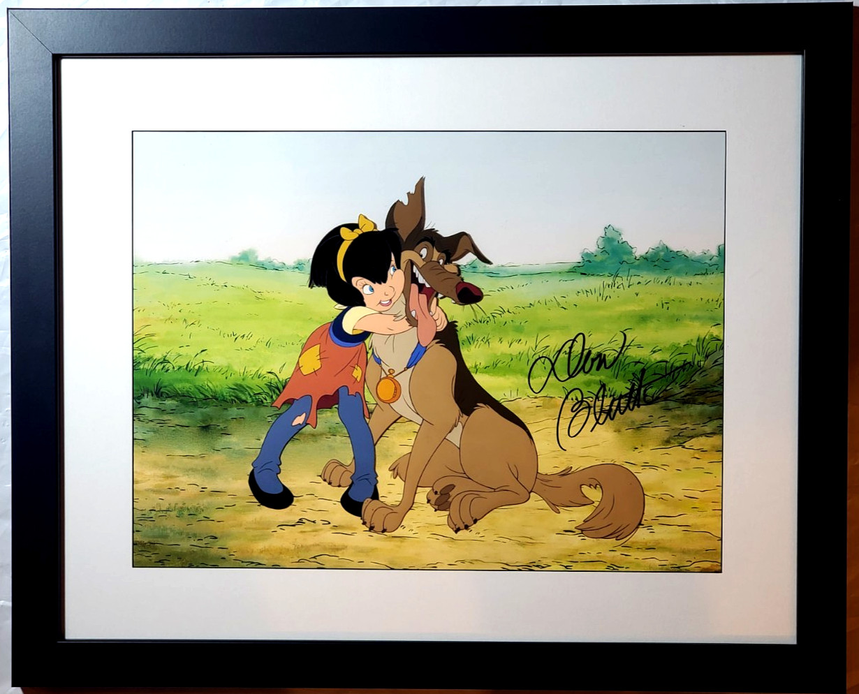 🟣 Signed Don Bluth All Dogs Go To Heaven hand painted cel JSA Letter Frame