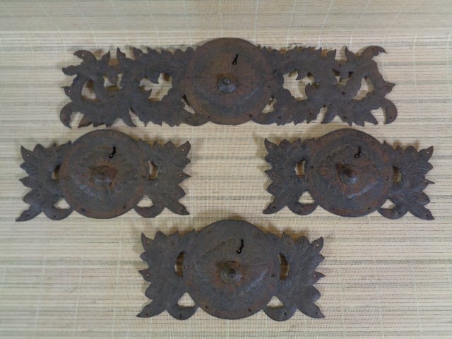 Antique Japanese Sendai Tansu Karakusa Diamond Hardware Set Meiji Era