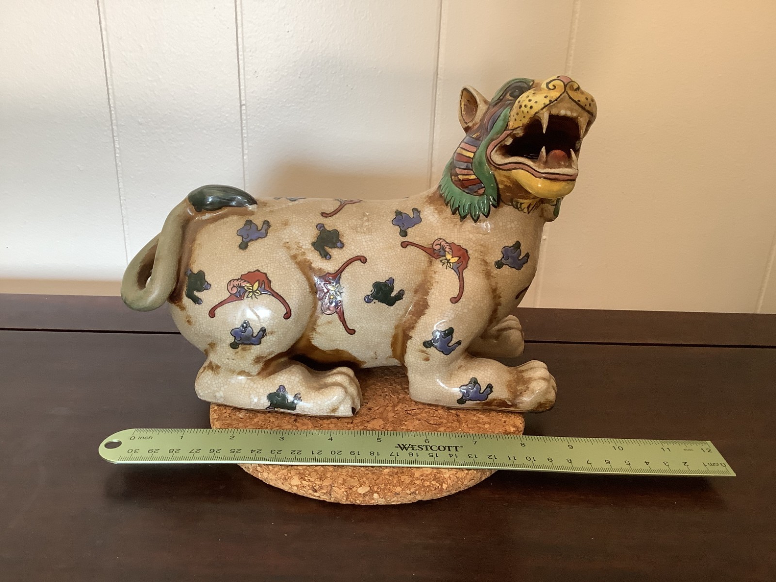 Vintage or Antique Chinese Ceramic Tiger Polychrome Porcelain Figure