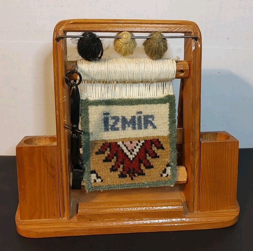 Vintage Mini Rug Weaving Loom Salesman Sample Display Izmir Wood Decor