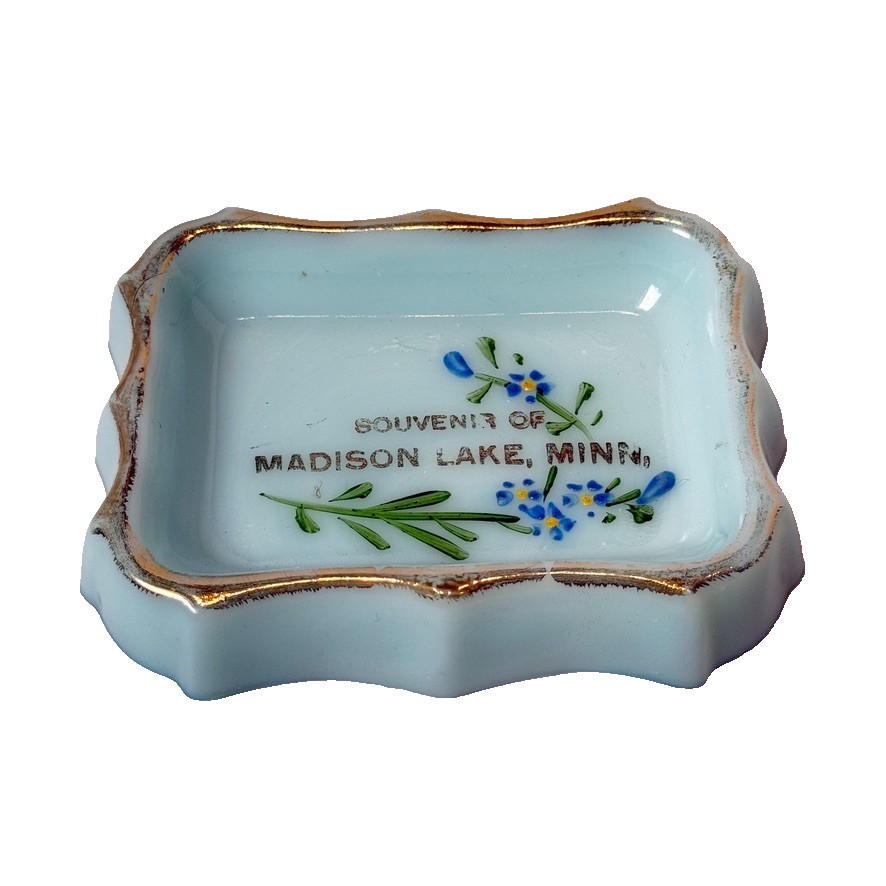 MADISON LAKE MN MINNESOTA ANTIQUE Souvenir DEPRESSION BLUE MILK Glass TRINKET MADISON LAKE MN MINNESOTA ANTIQUE Souvenir DEPRESSION BLUE MILK Glass TRINKET