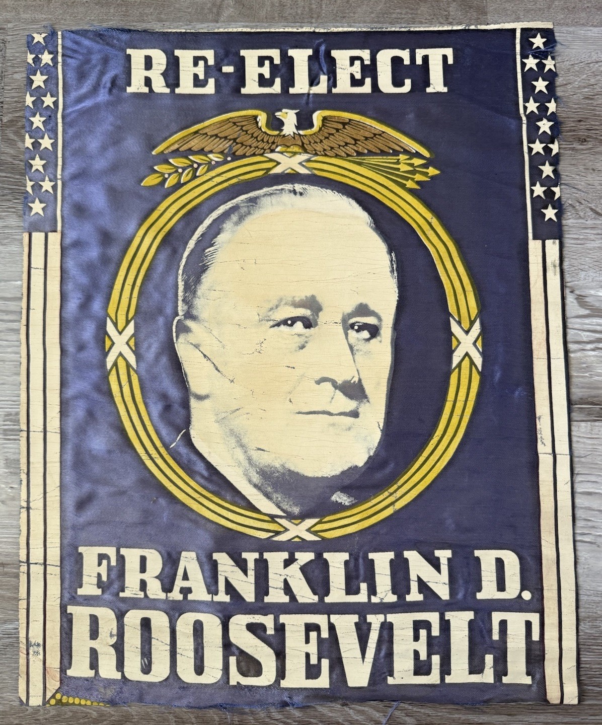 Vtg FRANKLIN D ROOSEVELT RE-ELECTION BANNER FLAG 1940’s Silkscreen Vtg FRANKLIN D ROOSEVELT RE-ELECTION BANNER FLAG 1940’s Silkscreen
