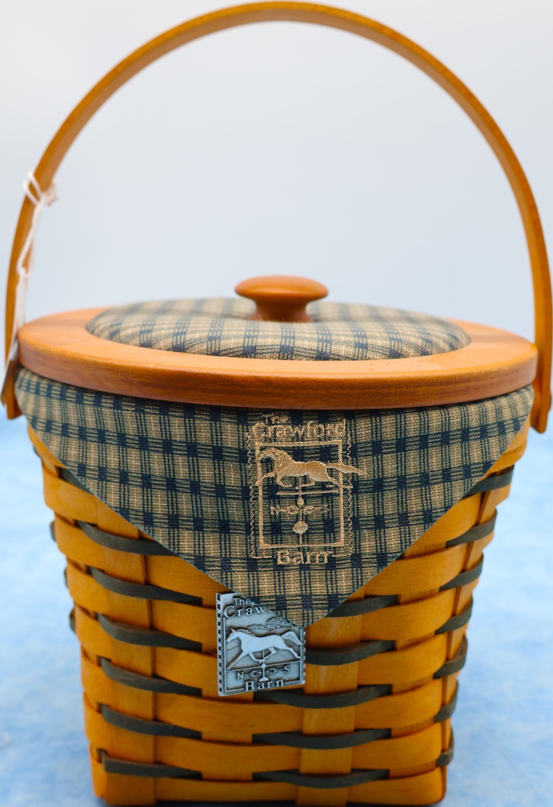 Longaberger 1998 Crawford Barn Basket Lid Liner Protector Tie On