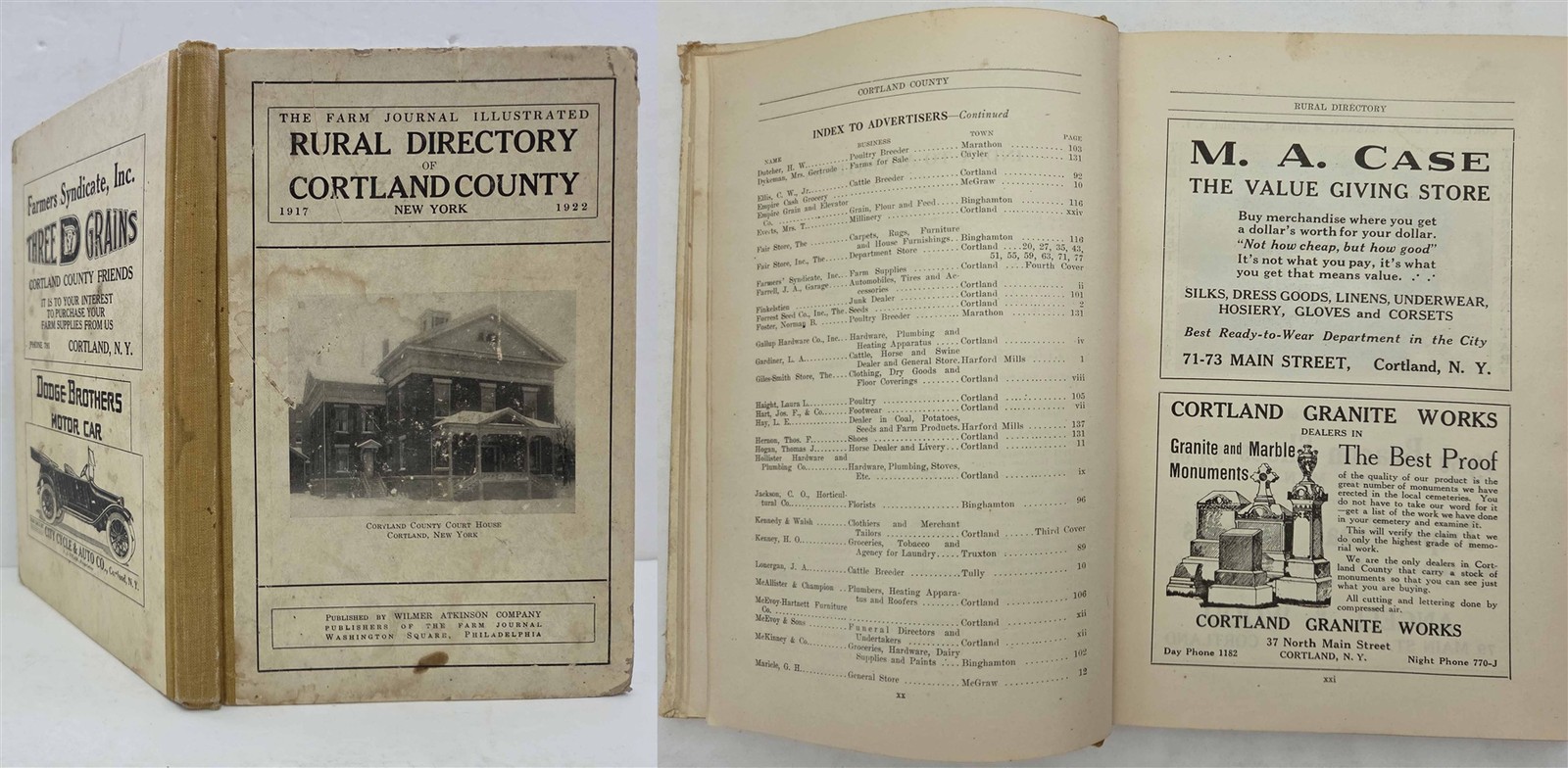1917 antique CORTLAND COUNTY ny RURAL BUSINESS DIRECTORY farmers ADS genealogy