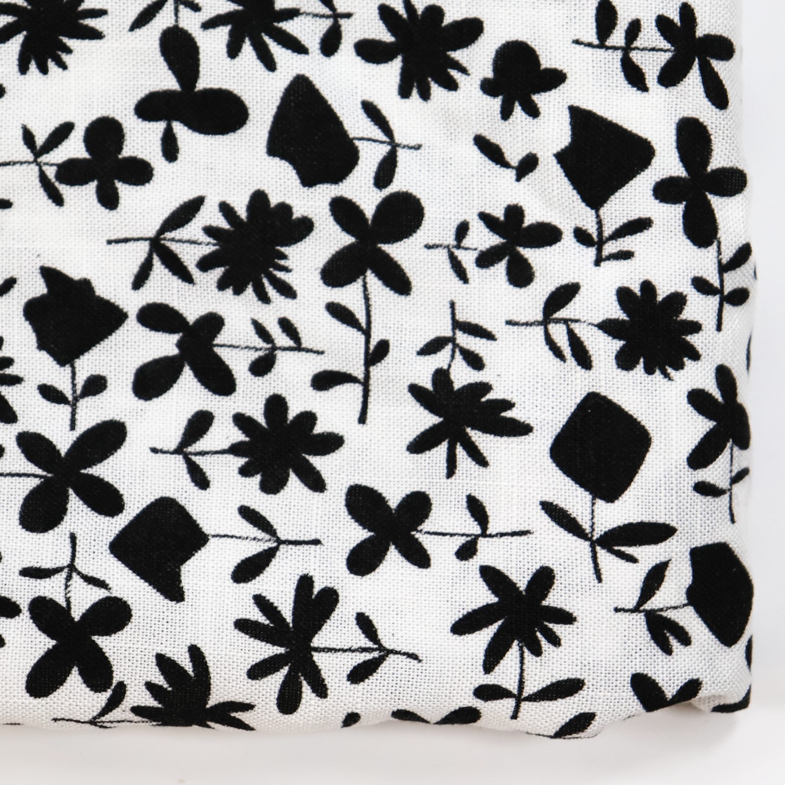 Vtg Cotton Fabric 60s Mod MCM Midcentury Dressmaking Yardage Black Floral 41x132