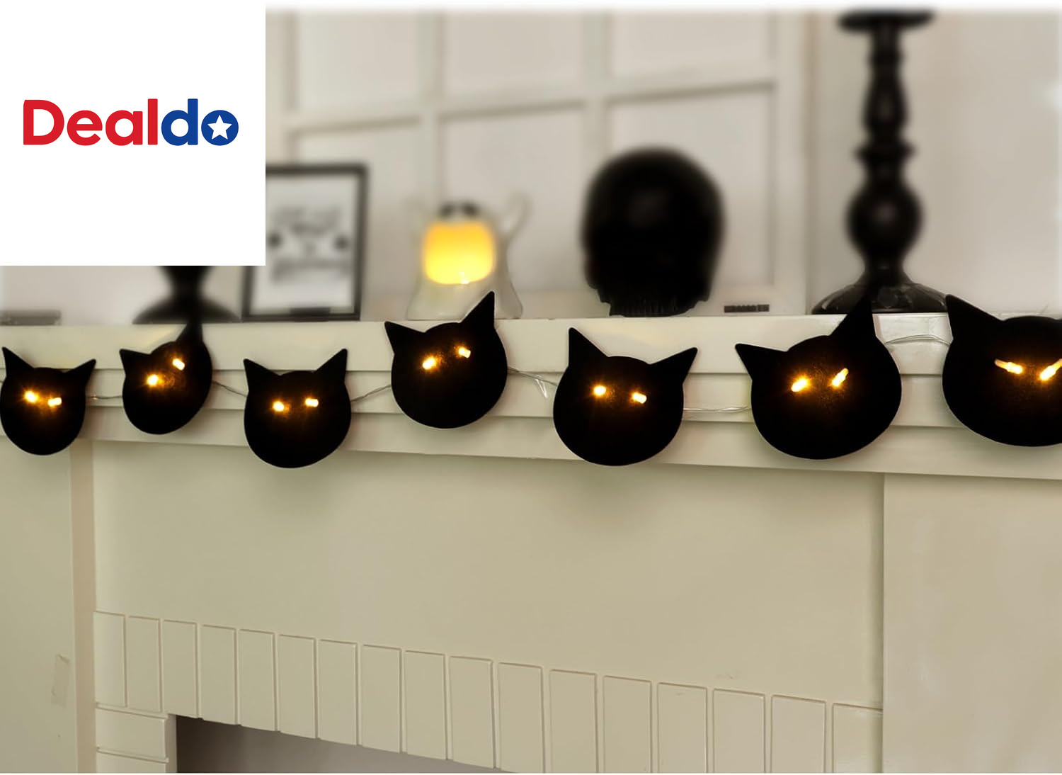 Cute Black Cats Halloween Garland: 1Pc Halloween Banner with LED Lights in Eyes, Cute Black Cats Halloween Garland: 1Pc Halloween Banner with LED Lights in Eyes,