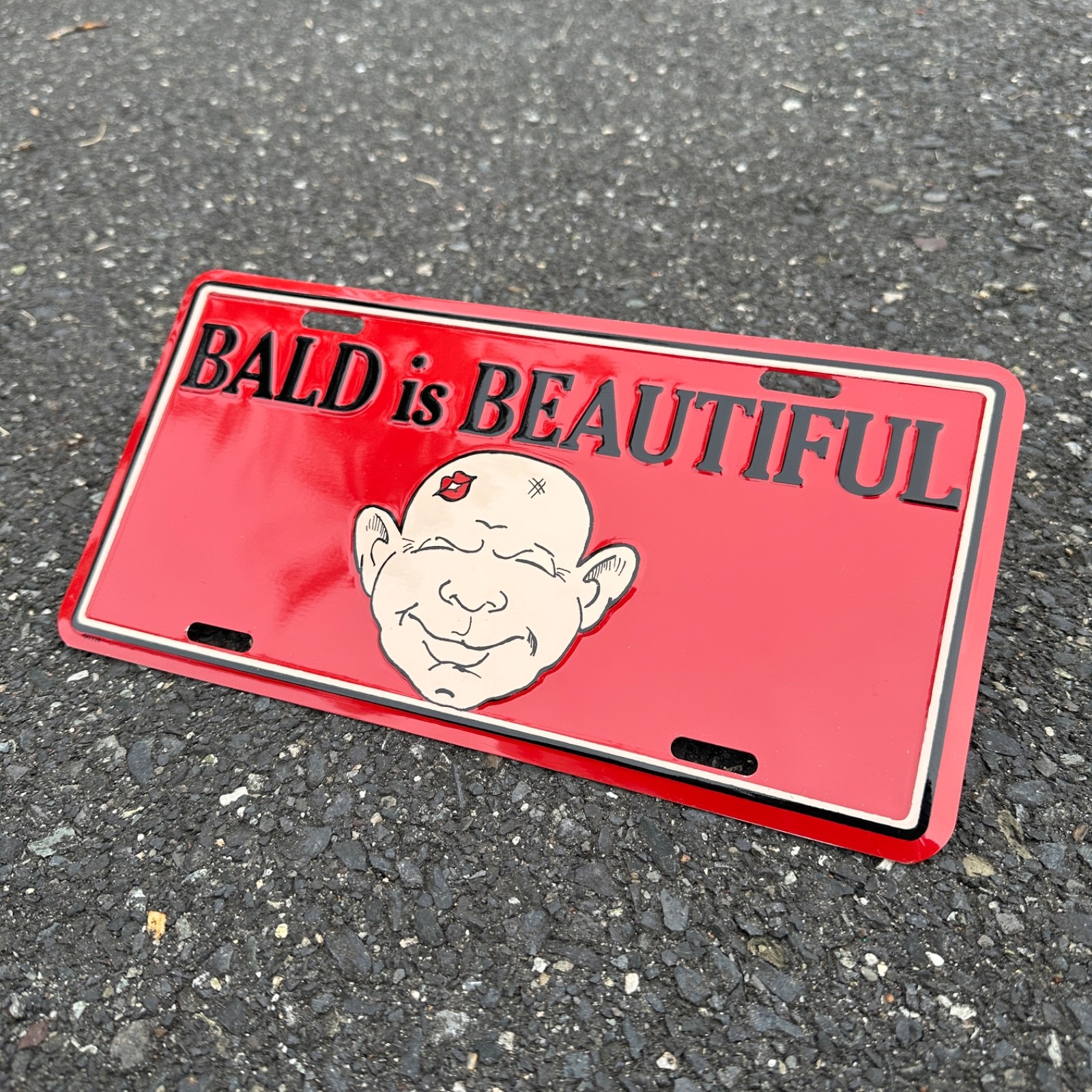 Bald Is Beautiful Deadstock Novelty Embossed Metal License Plate Vintage Tag