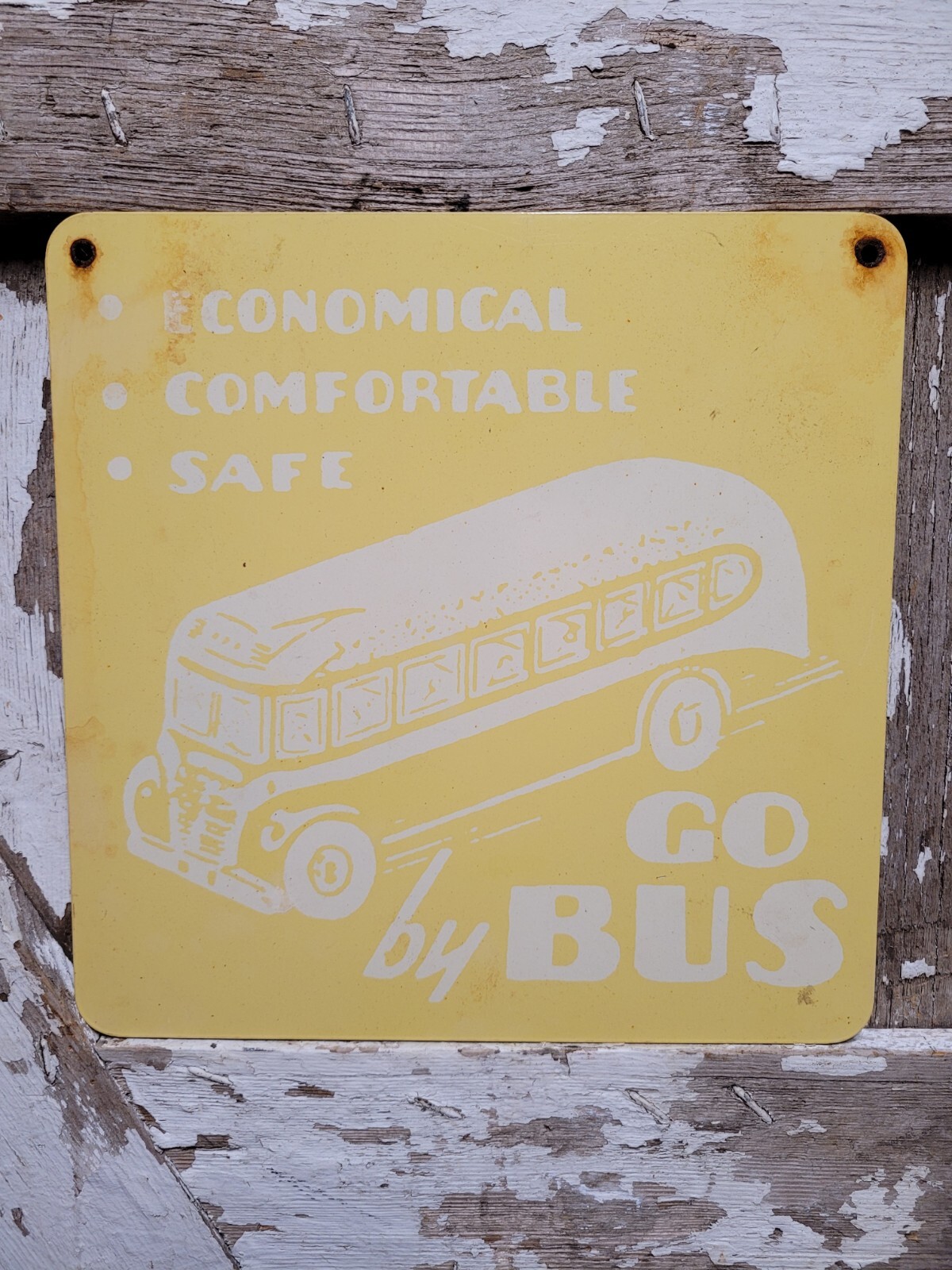VINTAGE BUS STATION SIGN OLD METAL TRANSPORTATION HIGHWAY TRAVEL TRANSIT BUSLINE