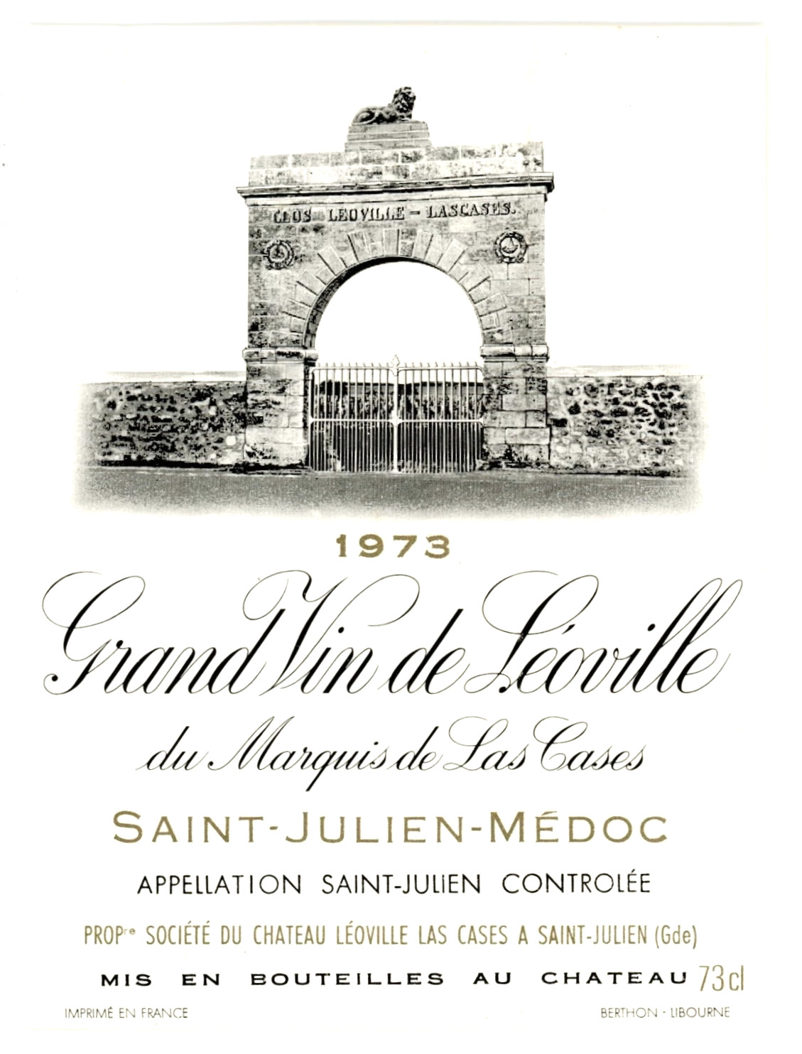 Gran Vin de Leoville Wine Label 1973 France French Gran Vin de Leoville Wine Label 1973 France French