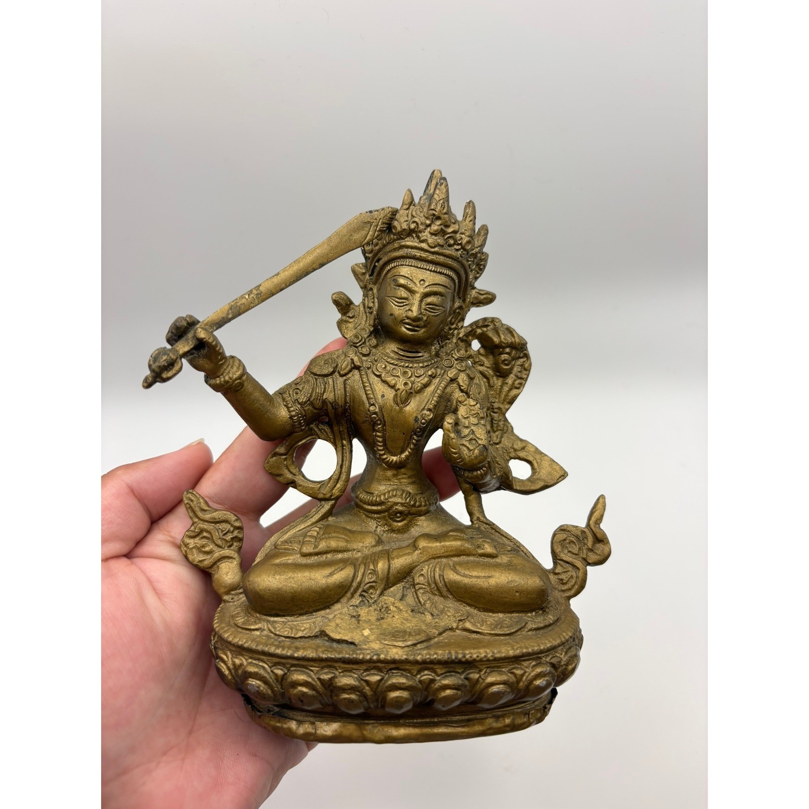Tibetan Manjushri Statue Bronze Brass Buddhist Figure Consecration Base Decor