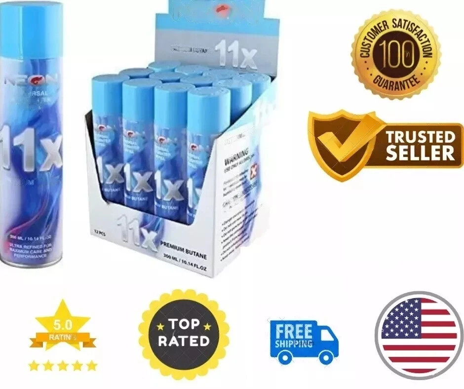 12 Cans Neon 11x Ultra Refined Butane Fuel Lighter Refill Gas - Premium Quality