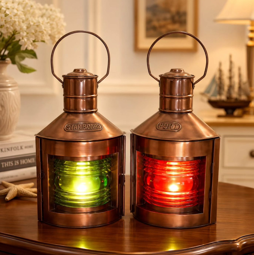 Set of 2 Antique Finish Port & Starboard Lanterns Nautical Oil Lamps Ship Light Set of 2 Antique Finish Port & Starboard Lanterns Nautical Oil Lamps Ship Light
