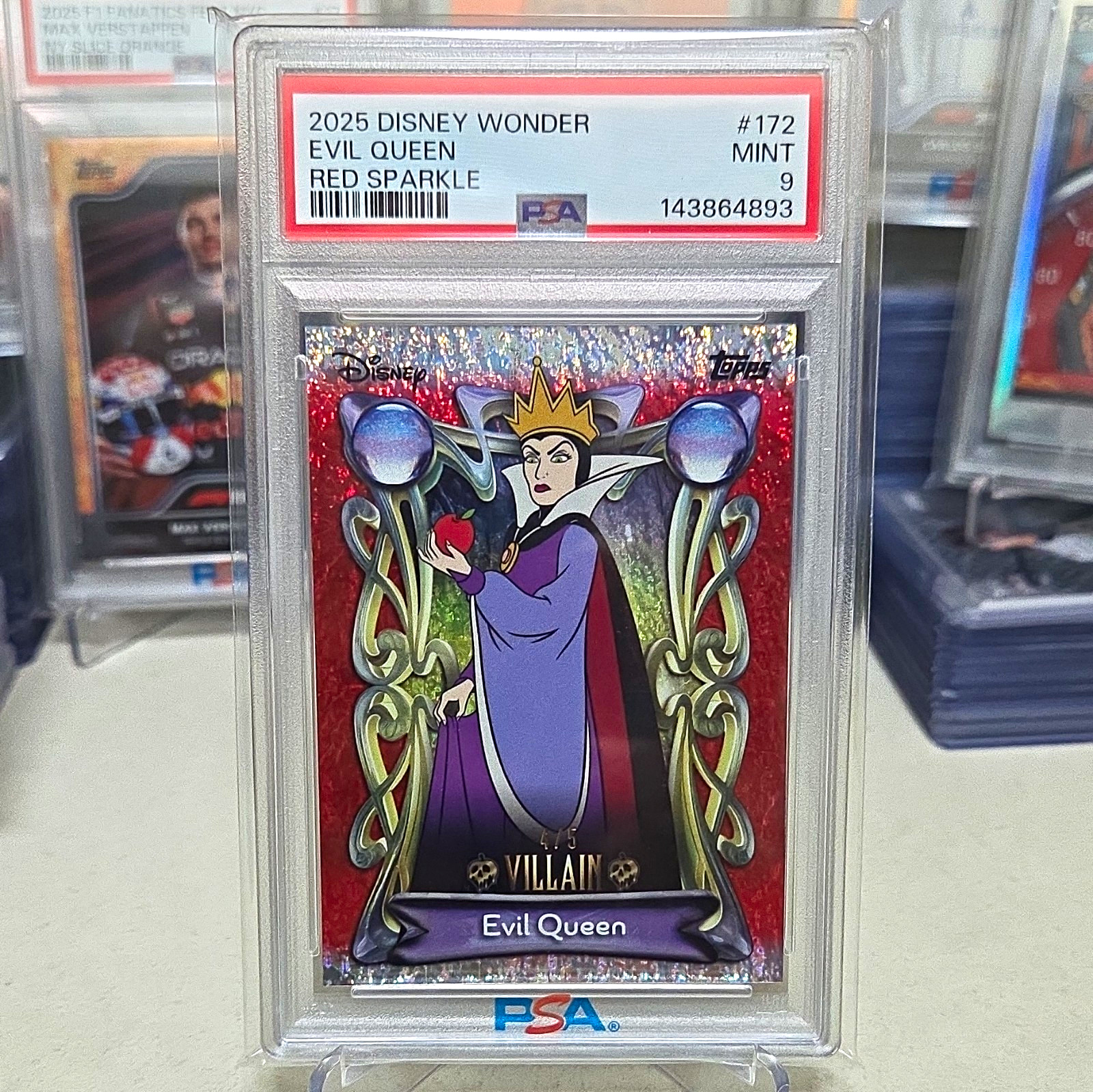 2025 Topps Disney Wonder Evil Queen Red Sparkle #172 4/5 PSA 9 2025 Topps Disney Wonder Evil Queen Red Sparkle #172 4/5 PSA 9