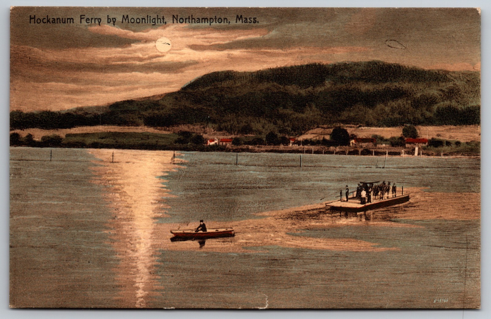 Northampton, Massachusetts - Hockanum Ferry in the Moonlight 1909 Postcard