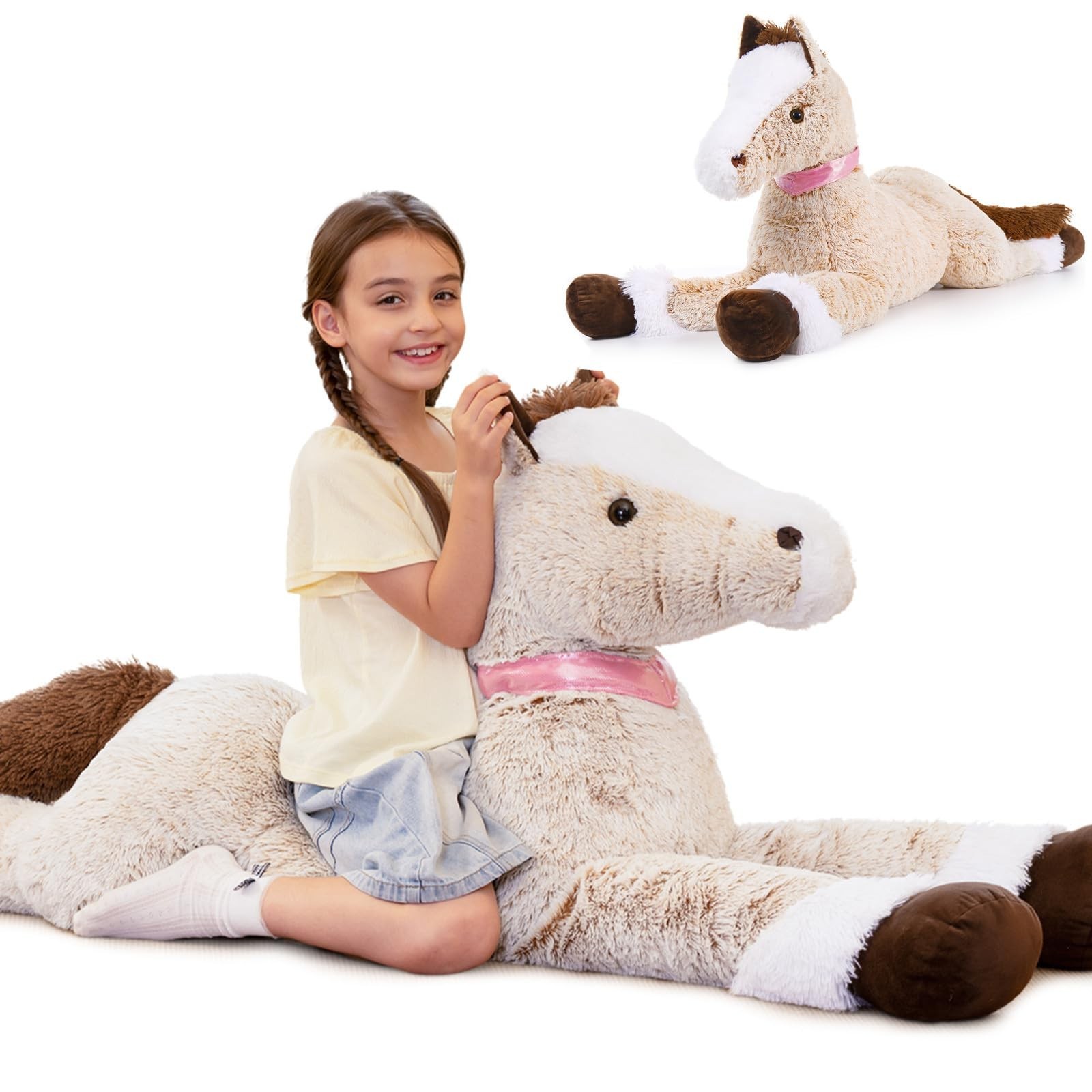 Tezituor 59inches Oversize Horse Stuffed Animal, Riding 5ft Giant Stuffed Pin... Tezituor 59inches Oversize Horse Stuffed Animal, Riding 5ft Giant Stuffed Pin...