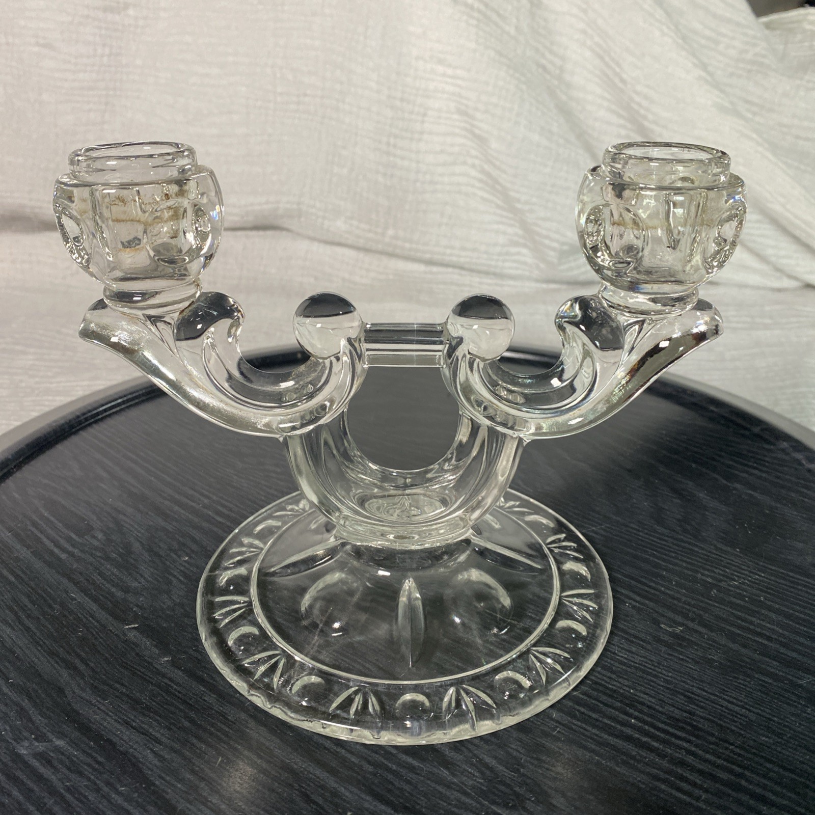 Vintage Fostoria double candle holders Clear Glass MCM Fostoria Home Decor