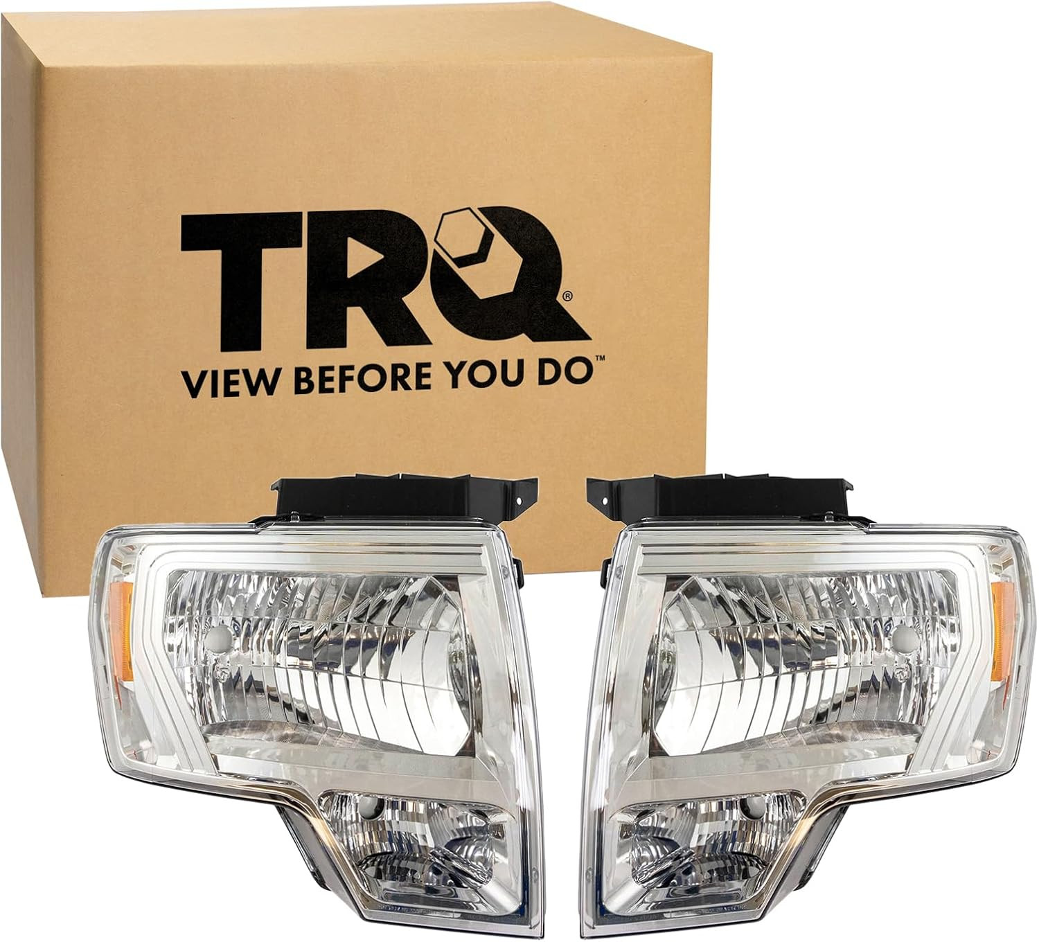2 Piece Headlight Assembly Set Halogen Chrome Bezel Driver & Passenger 2 Piece Headlight Assembly Set Halogen Chrome Bezel Driver & Passenger