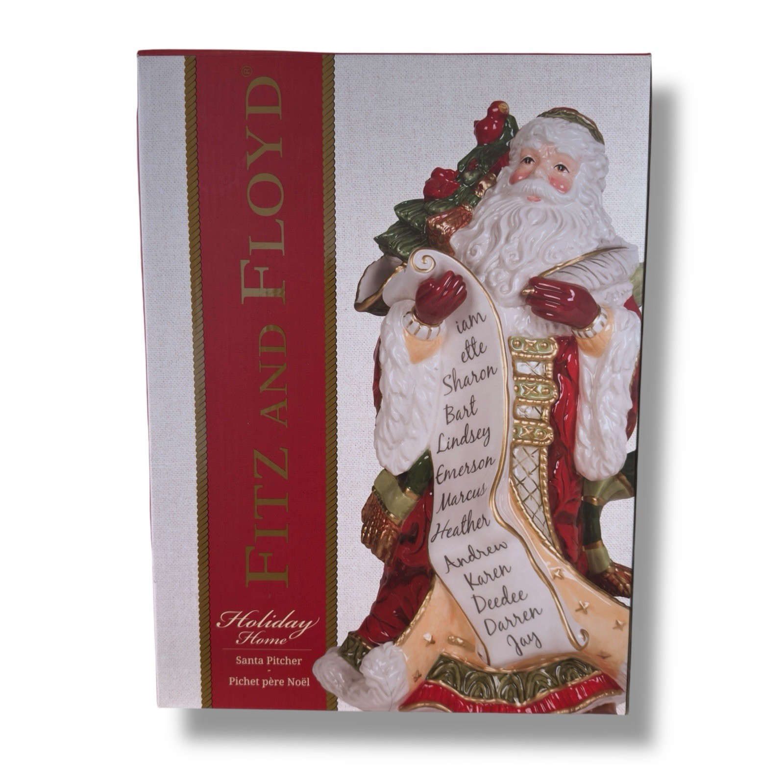 Fitz and Floyd Vintage Holiday Home Festive Santa Pitcher Figurine, 11.75 inch