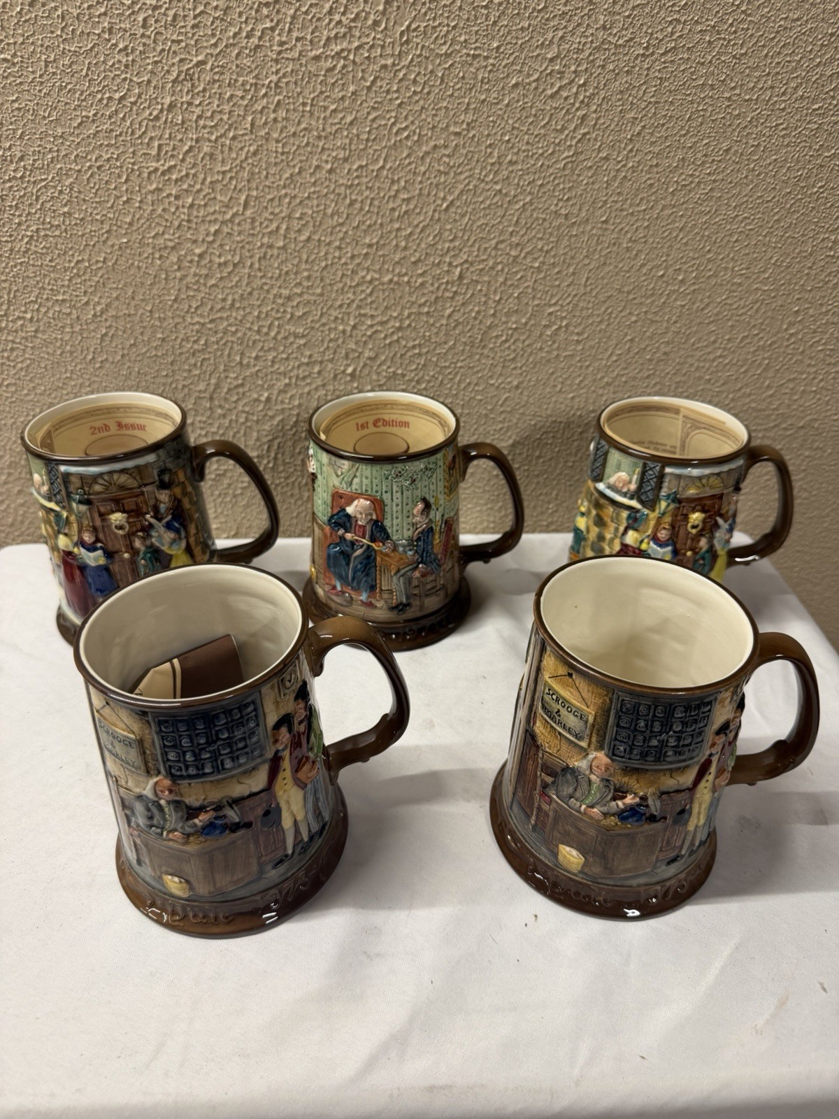 John Beswick Royal Doulton A Christmas Carol Limited Edition 5 Relief Tankards