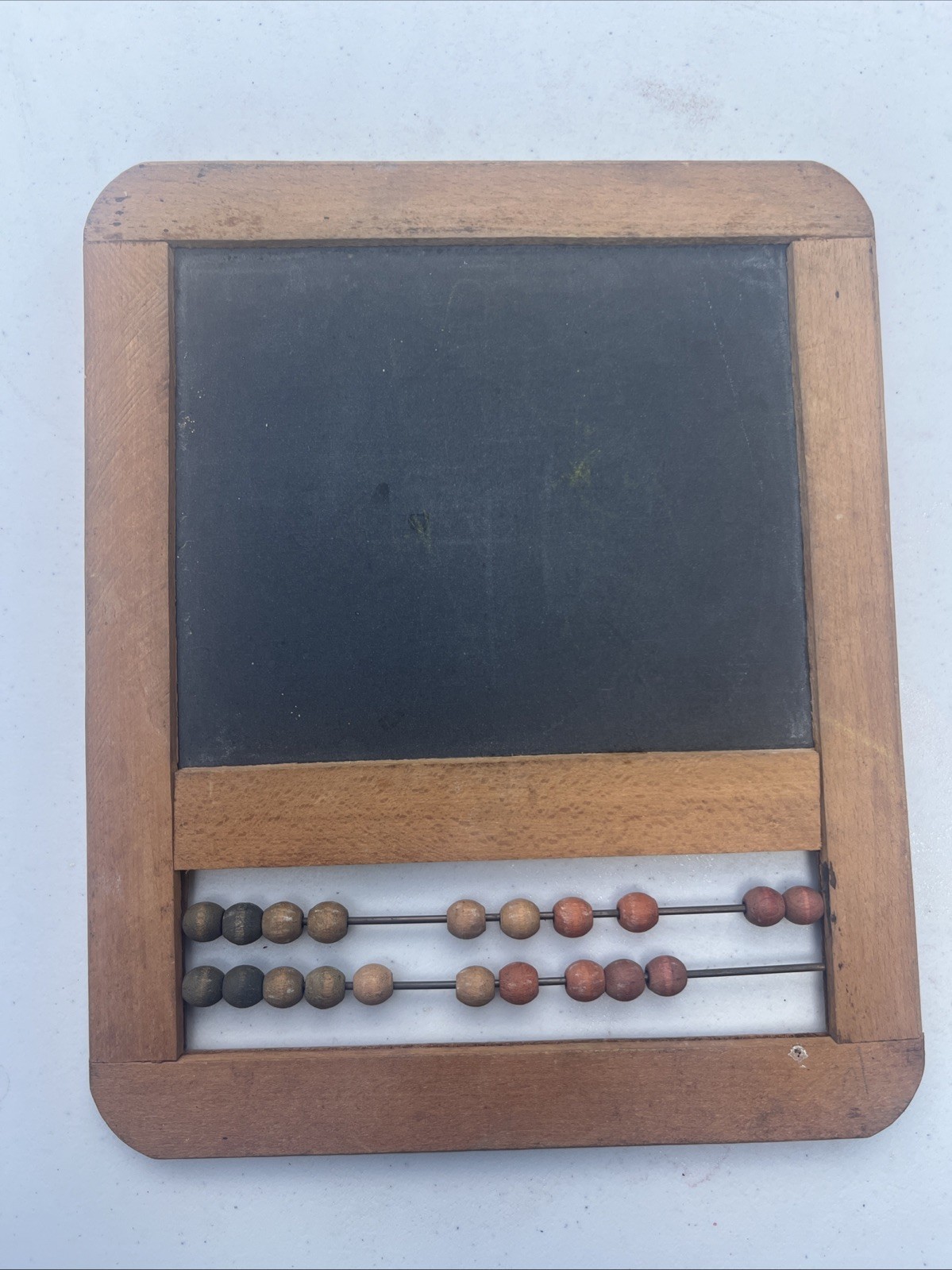 Antique Childrens School Slate Chalkboard Abacus 9.5x8 Wood Frame Primitive Used