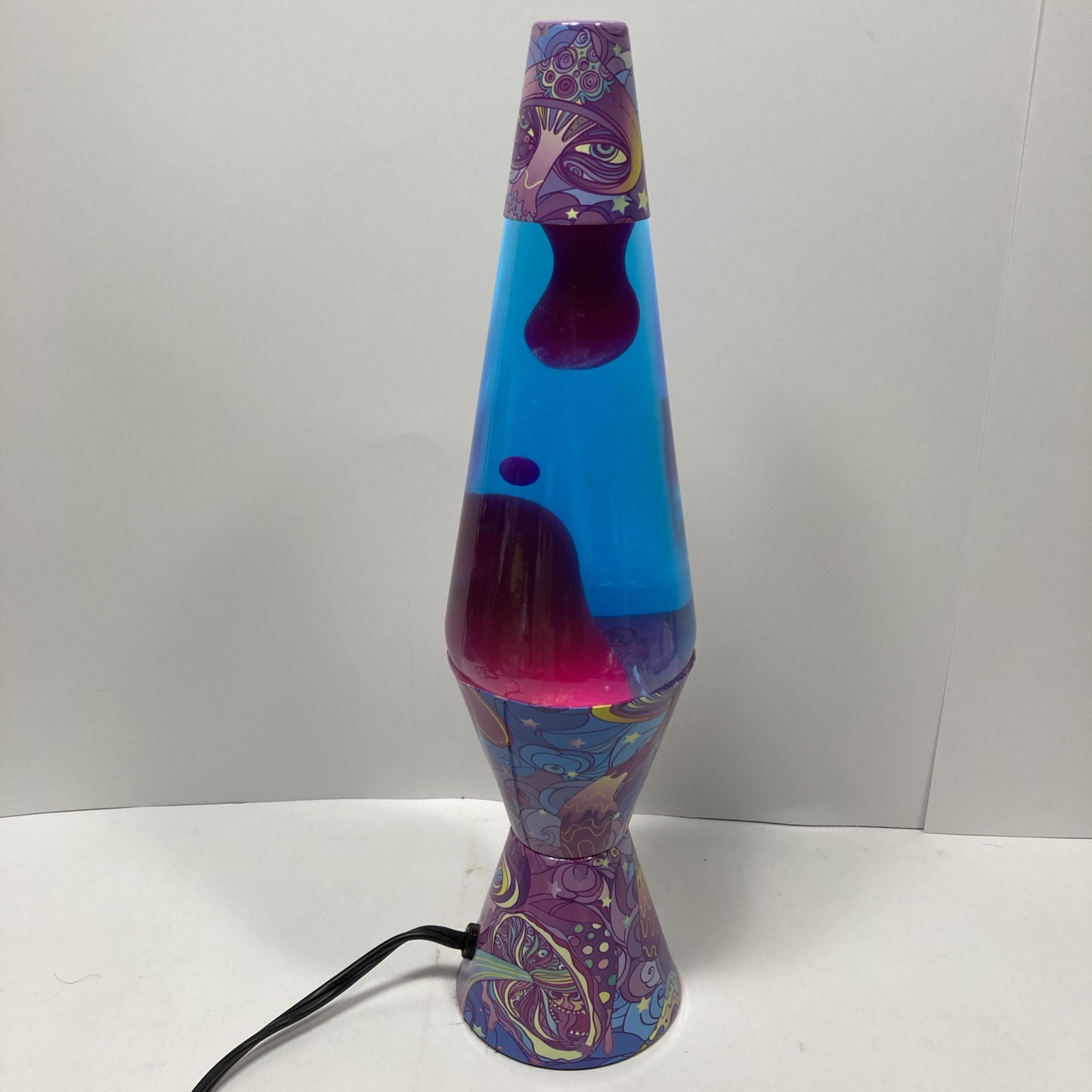 Spencer Gifts Lava Lamp 14.5” Magic Mushroom Purple Wax Blue Liquid