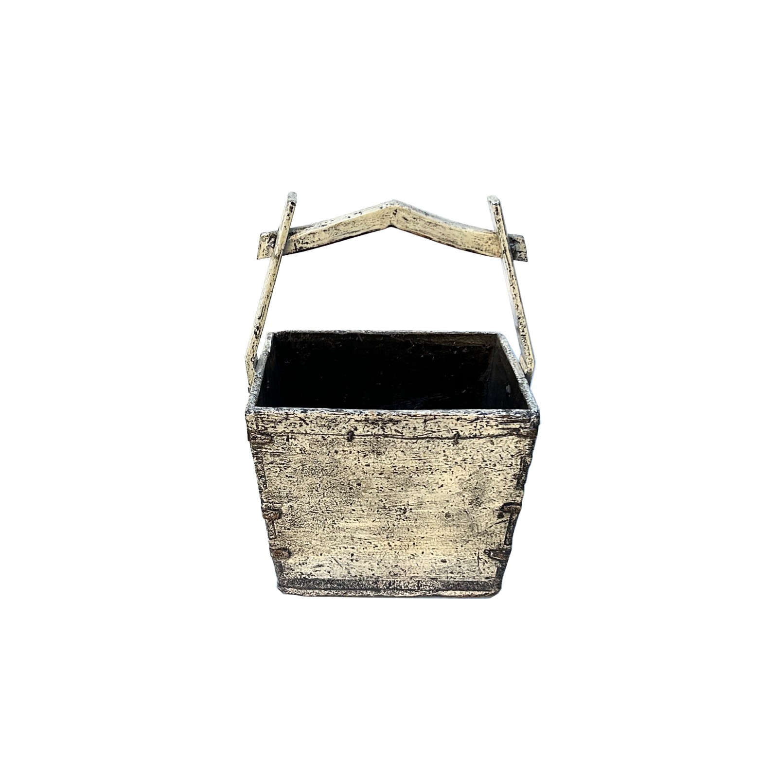 Vintage Rustic Off White Square With Handle Wood Bucket ws4511