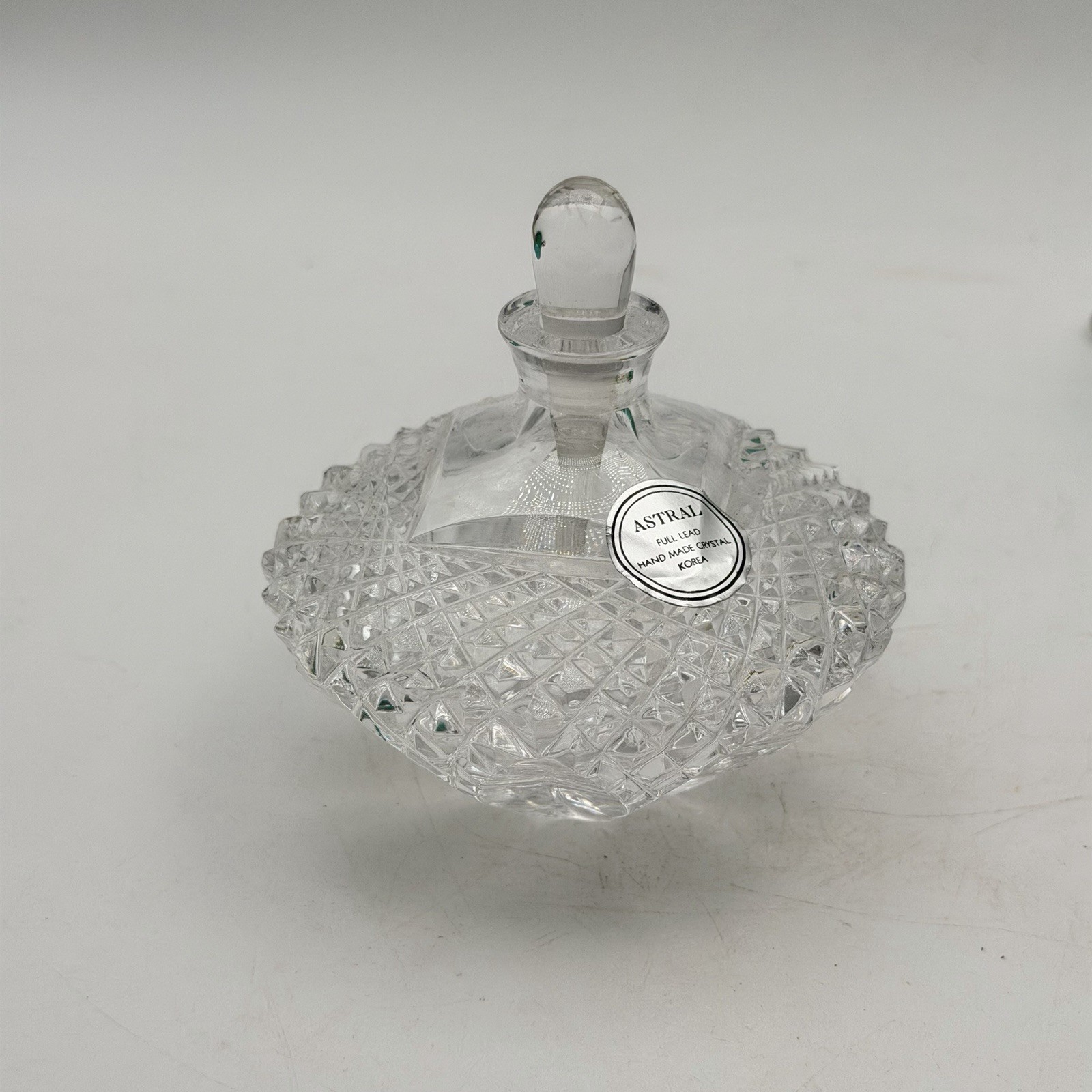 Astral Full Lead Crystal Perfume Bottle w/ Stopper Hand Made Korea 4”