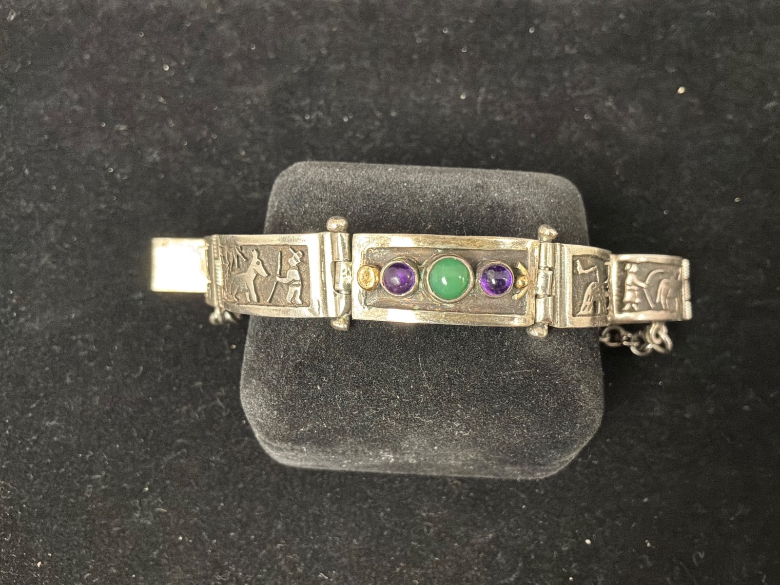 NATIVE AMERICAN STERLING SILVER STORYTELLER LINK BRACELET 3 gems 6 1/4” L NATIVE AMERICAN STERLING SILVER STORYTELLER LINK BRACELET 3 gems 6 1/4” L