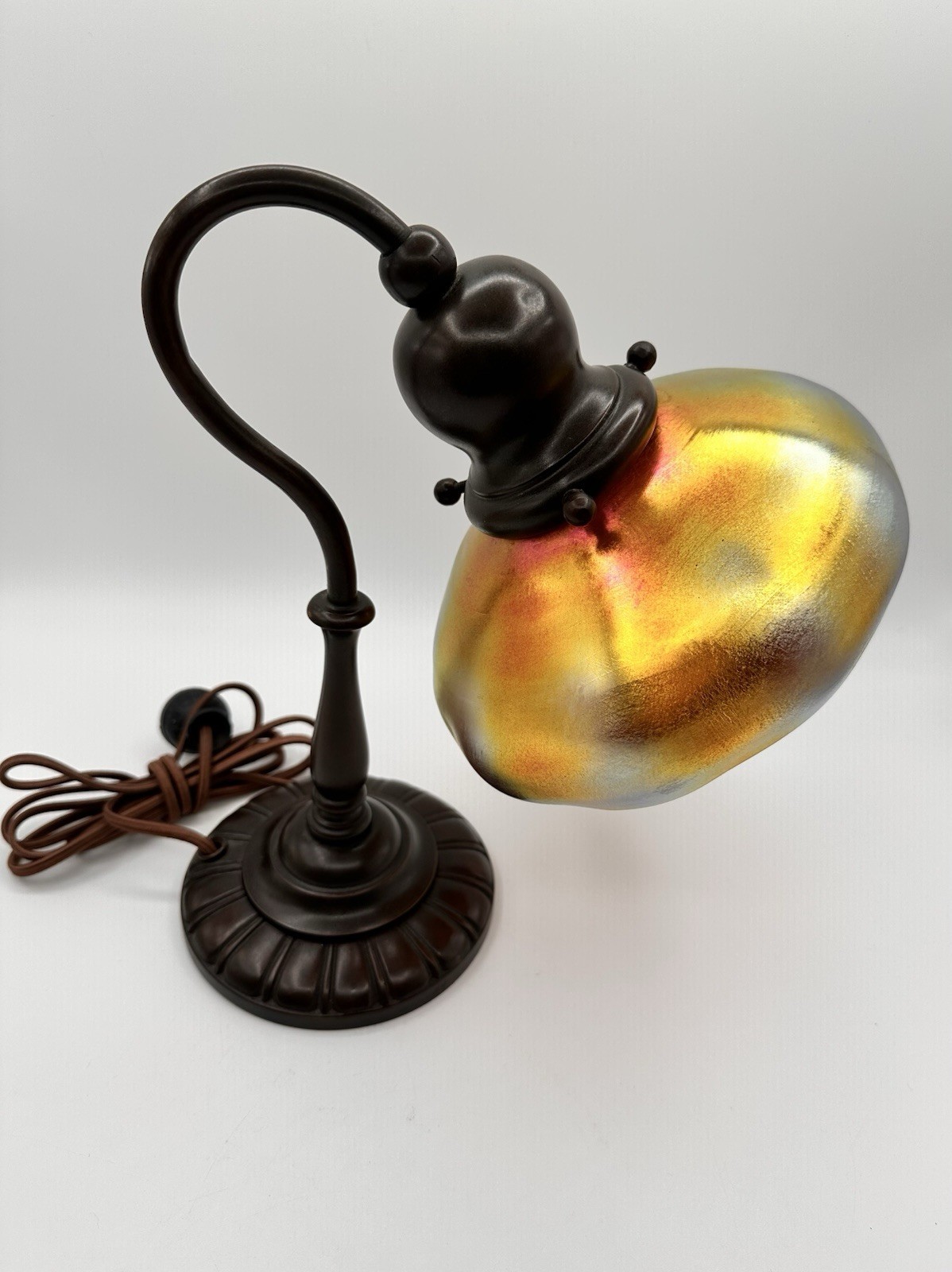 Antique Handel Lamp Signed #5824 With 6.5” Art Glass Shade Gold