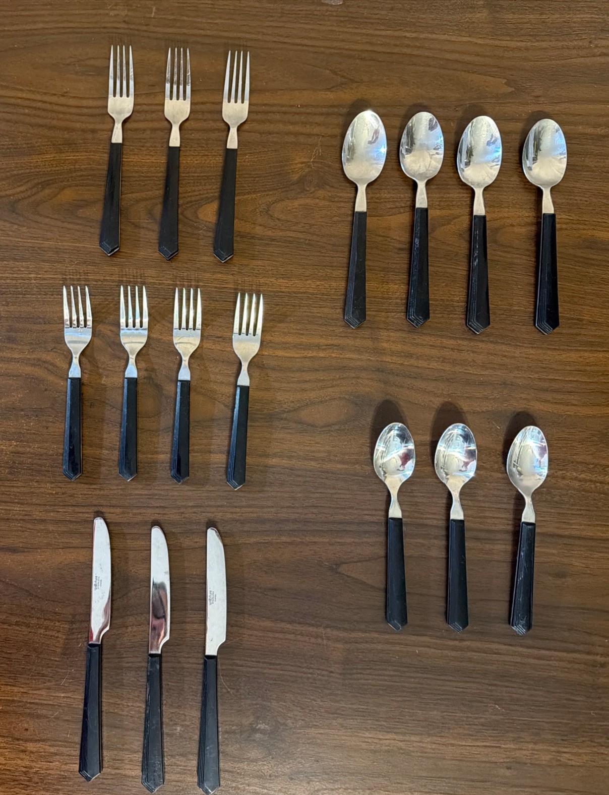 Wiltshire Flatware Black Acrylic Handles China 17 Pieces Stainless Vintage 1980s Wiltshire Flatware Black Acrylic Handles China 17 Pieces Stainless Vintage 1980s
